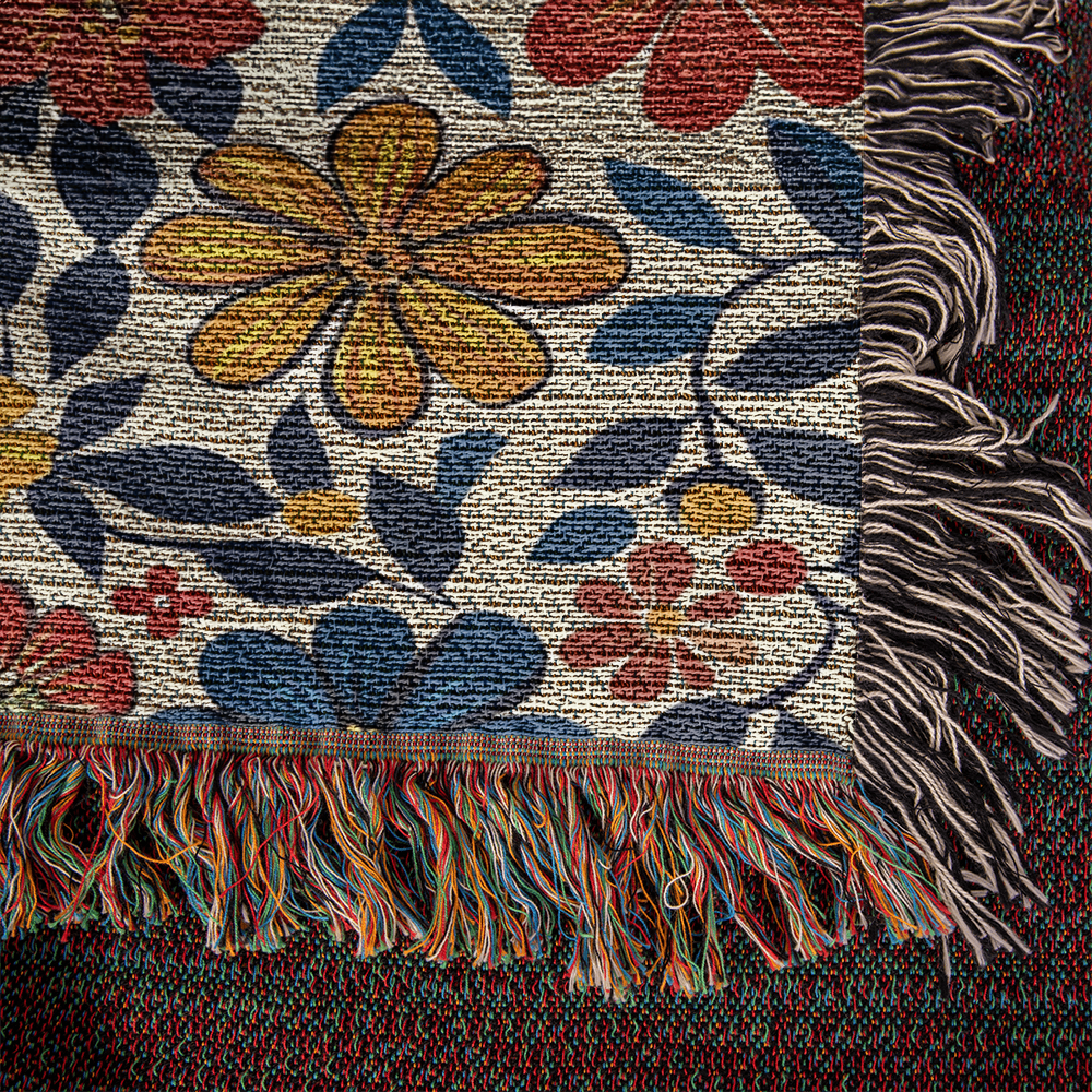 Mexican Floral Fiesta Pattern 042 - 50" x 60" Heirloom Woven Blanket