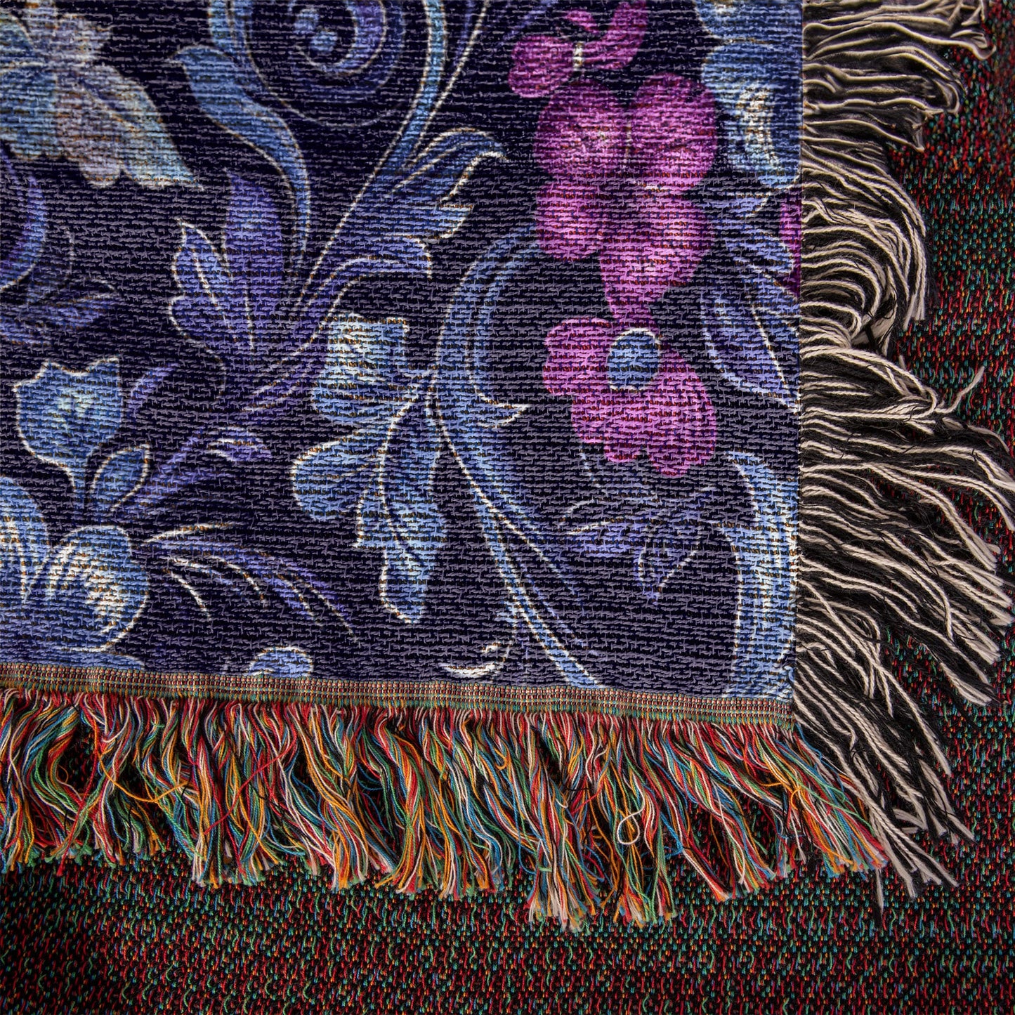 Blue And Purple Floral Pattern 013 - 50" x 60" Heirloom Woven Blanket