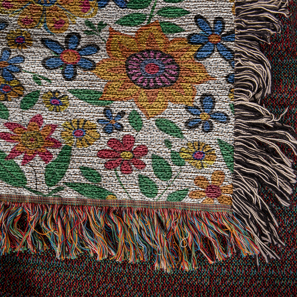 Mexican Floral Fiesta Pattern 007 - 50" x 60" Heirloom Woven Blanket