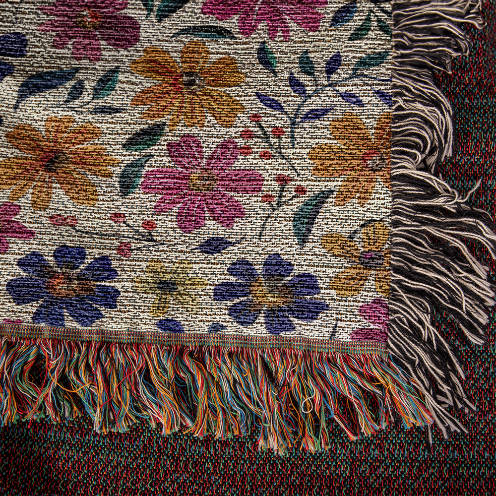 Mexican Floral Fiesta Pattern 008 - 50" x 60" Heirloom Woven Blanket