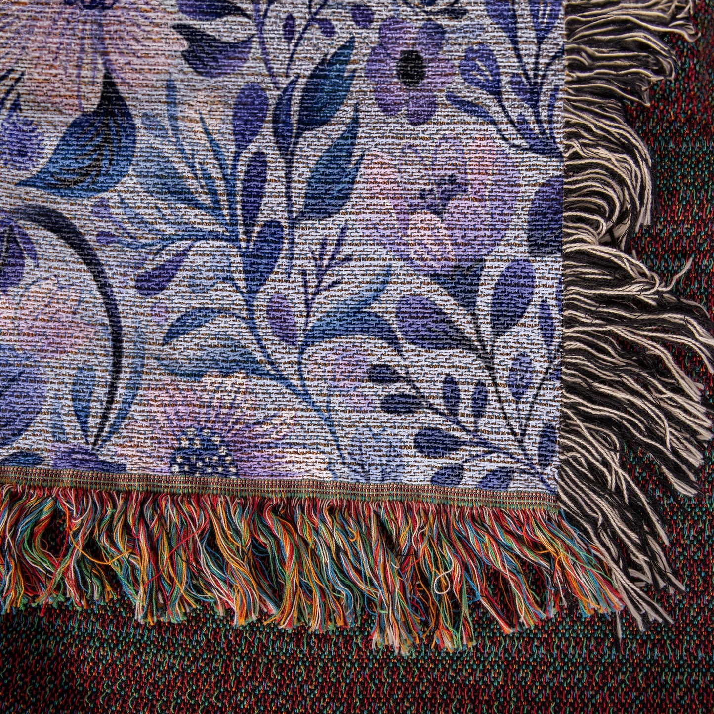 Blue And Purple Floral Pattern 017 - 50" x 60" Heirloom Woven Blanket