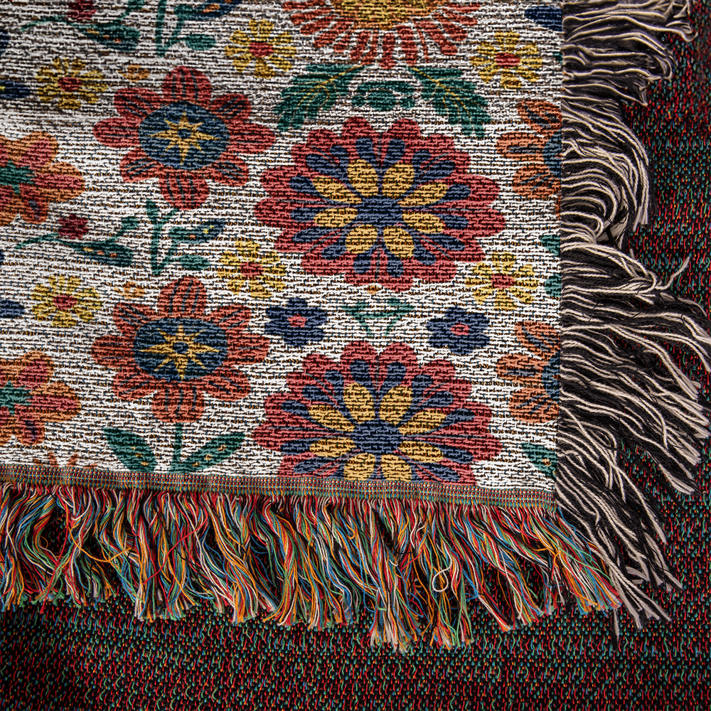 Mexican Floral Fiesta Pattern 026 - 50" x 60" Heirloom Woven Blanket