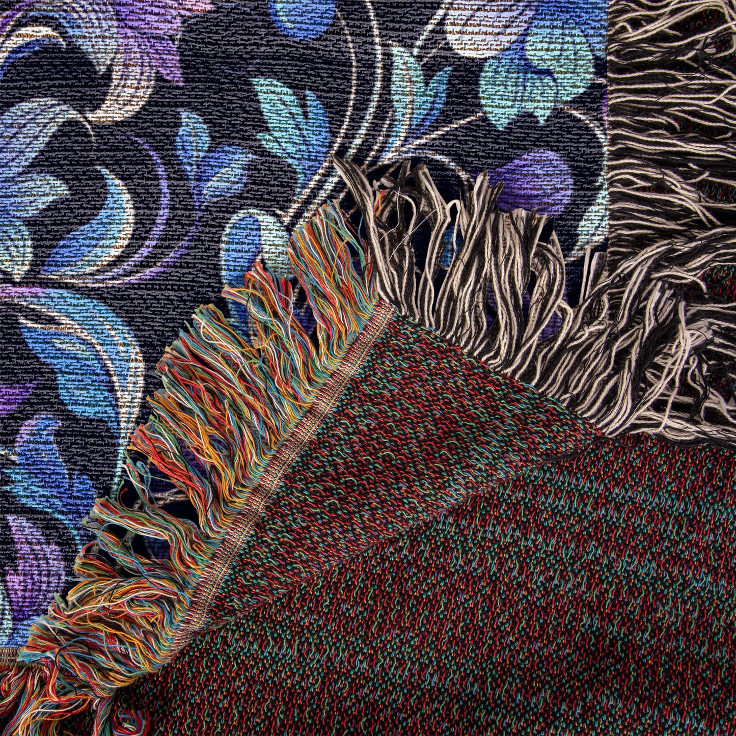 Blue And Purple Floral Pattern 025 - 50" x 60" Heirloom Woven Blanket