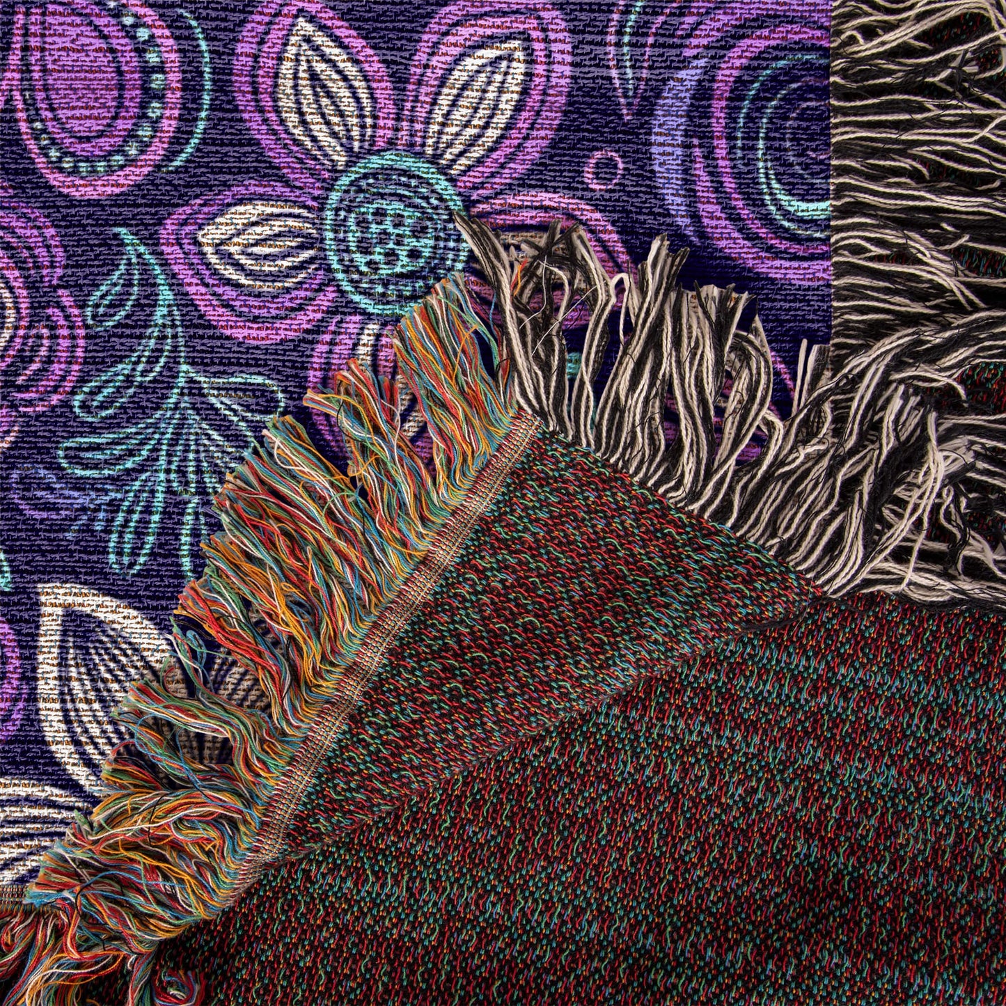 Blue And Purple Floral Pattern 005 - 50" x 60" Heirloom Woven Blanket