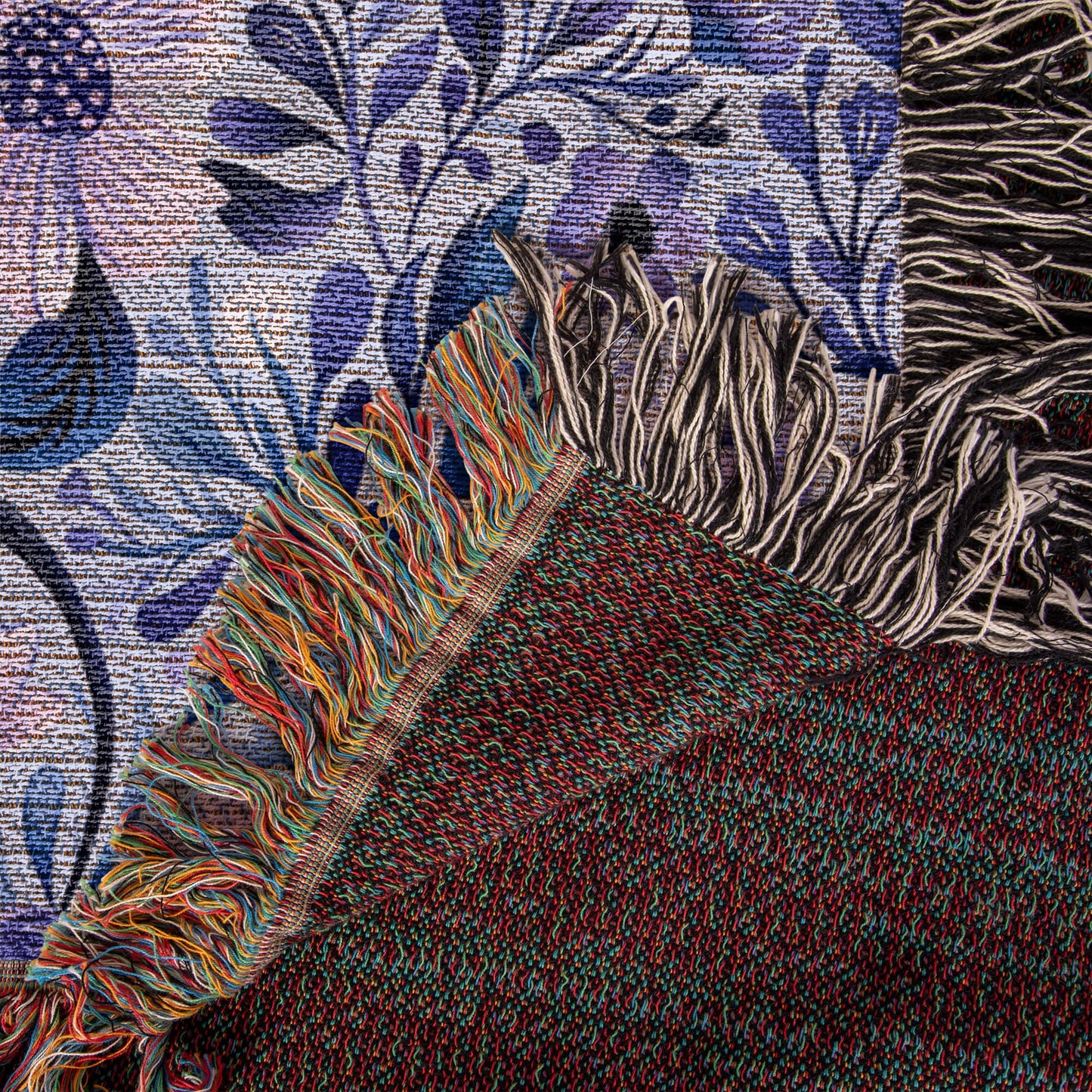 Blue And Purple Floral Pattern 017 - 50" x 60" Heirloom Woven Blanket