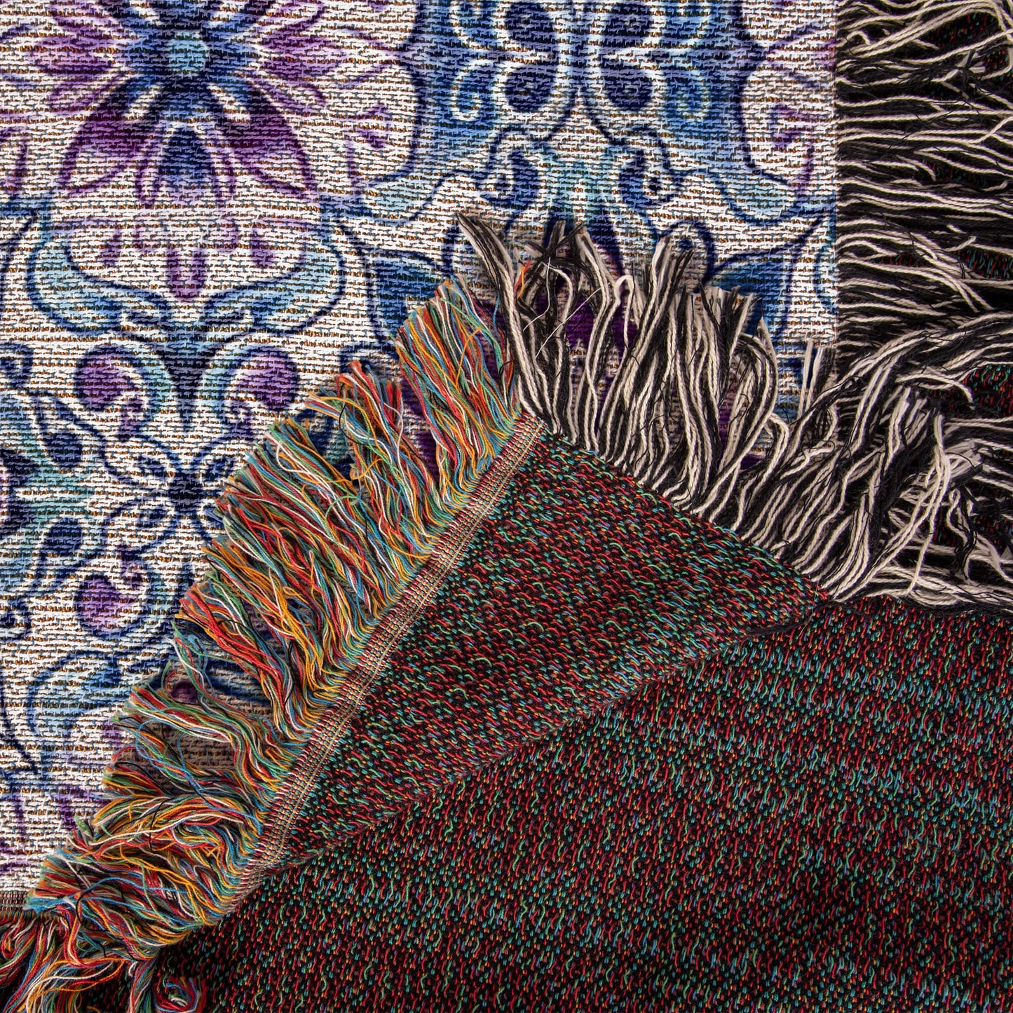 Blue And Purple Floral Pattern 020 - 50" x 60" Heirloom Woven Blanket