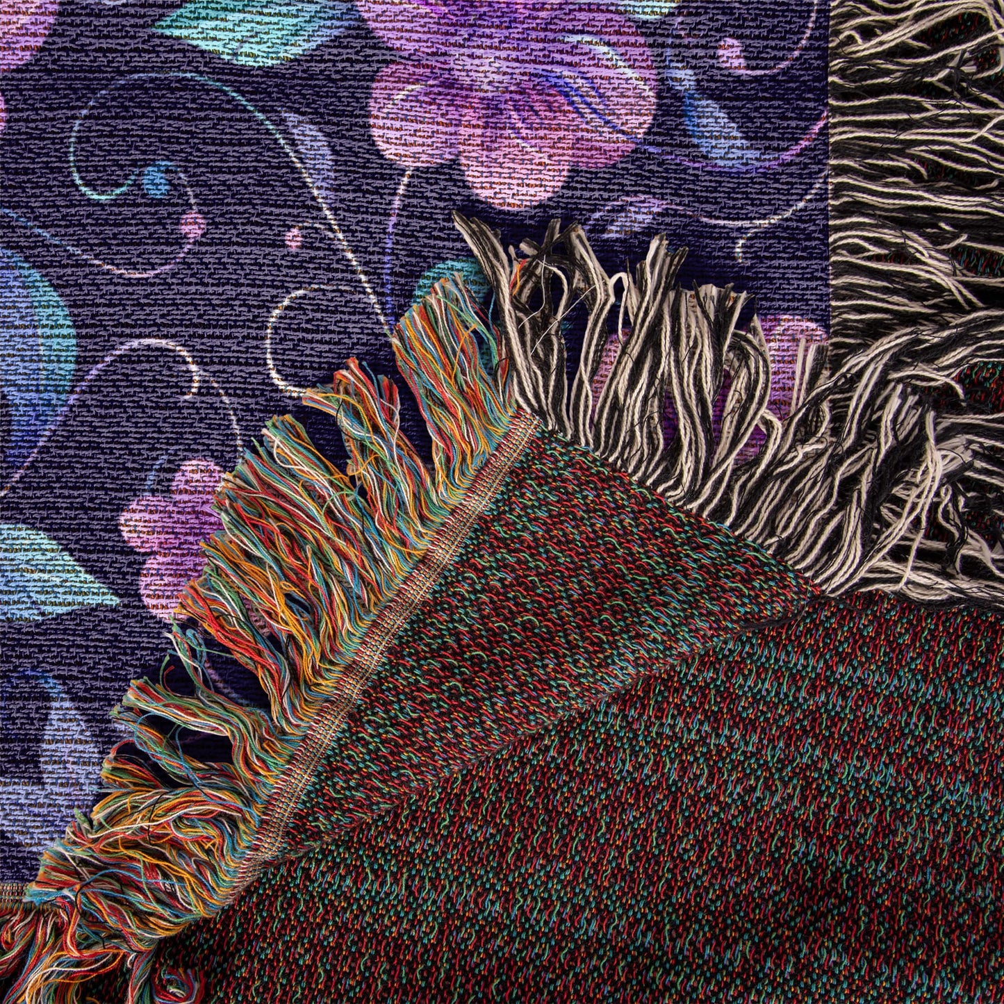 Blue And Purple Floral Pattern 026 - 50" x 60" Heirloom Woven Blanket