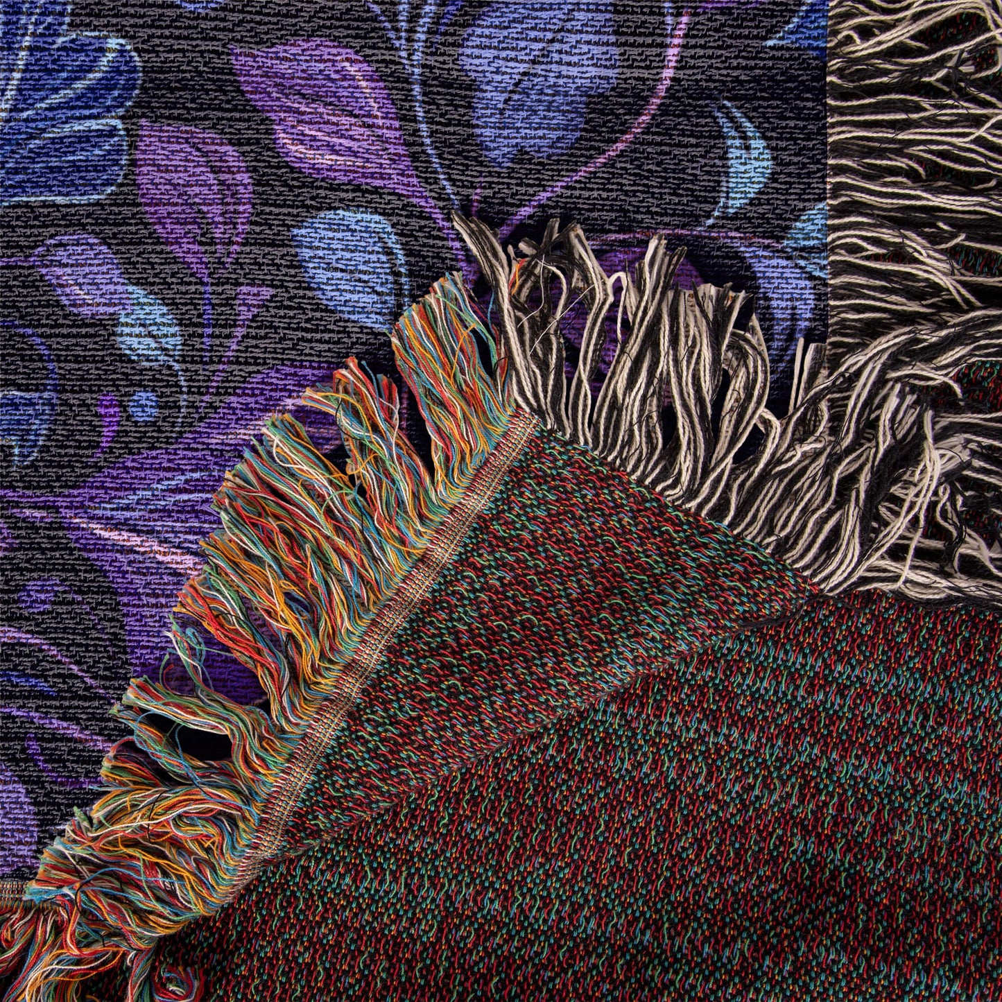 Blue And Purple Floral Pattern 011 - 50" x 60" Heirloom Woven Blanket