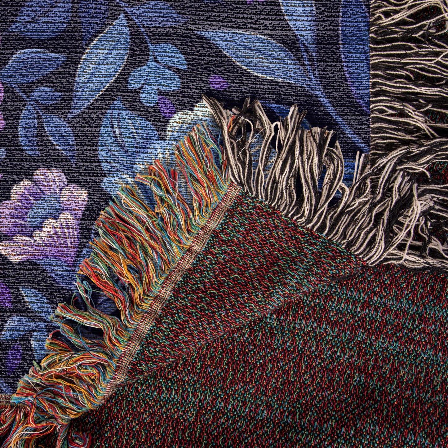 Blue And Purple Floral Pattern 007 - 50" x 60" Heirloom Woven Blanket