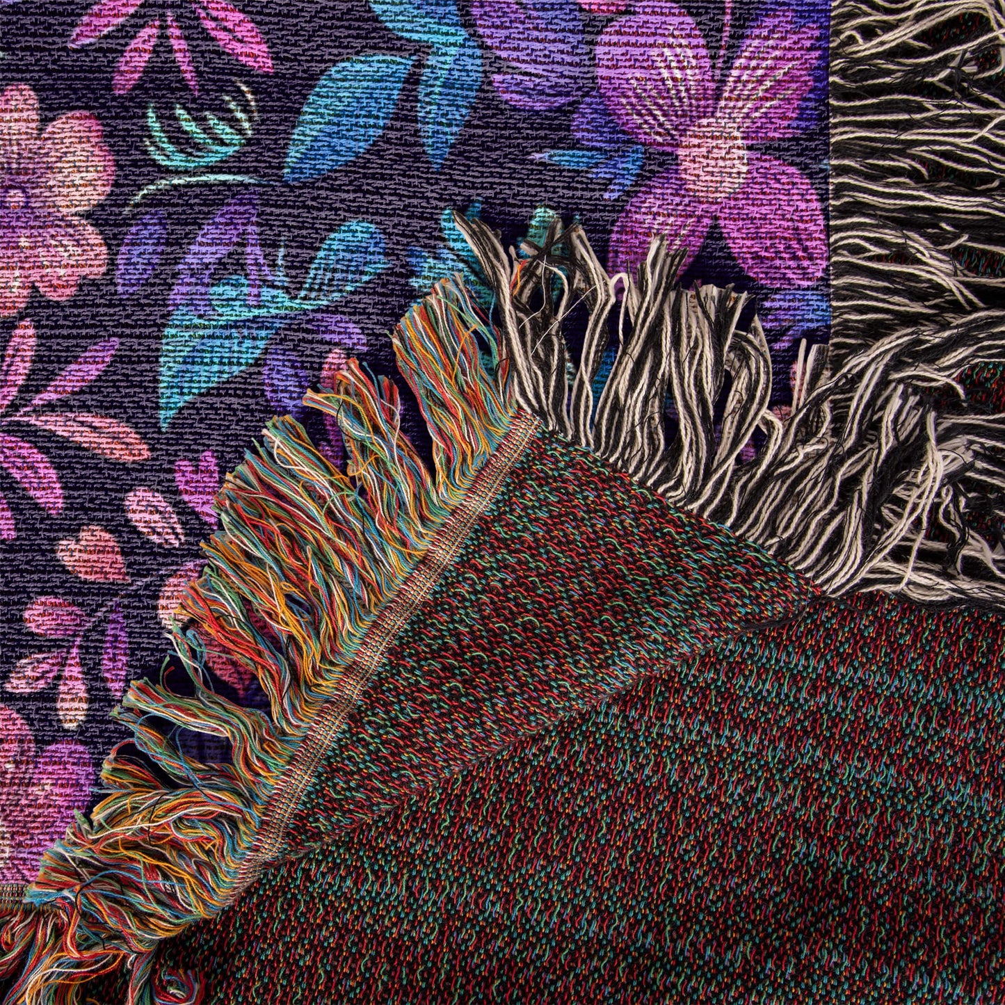 Blue And Purple Floral Pattern 015 - 50" x 60" Heirloom Woven Blanket