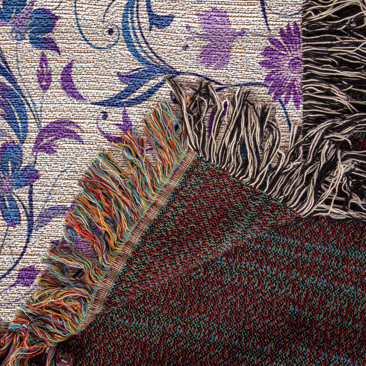 Blue And Purple Floral Pattern 012 - 50" x 60" Heirloom Woven Blanket