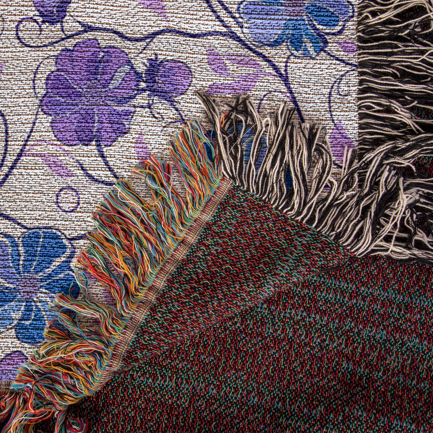 Blue And Purple Floral Pattern 024 - 50" x 60" Heirloom Woven Blanket