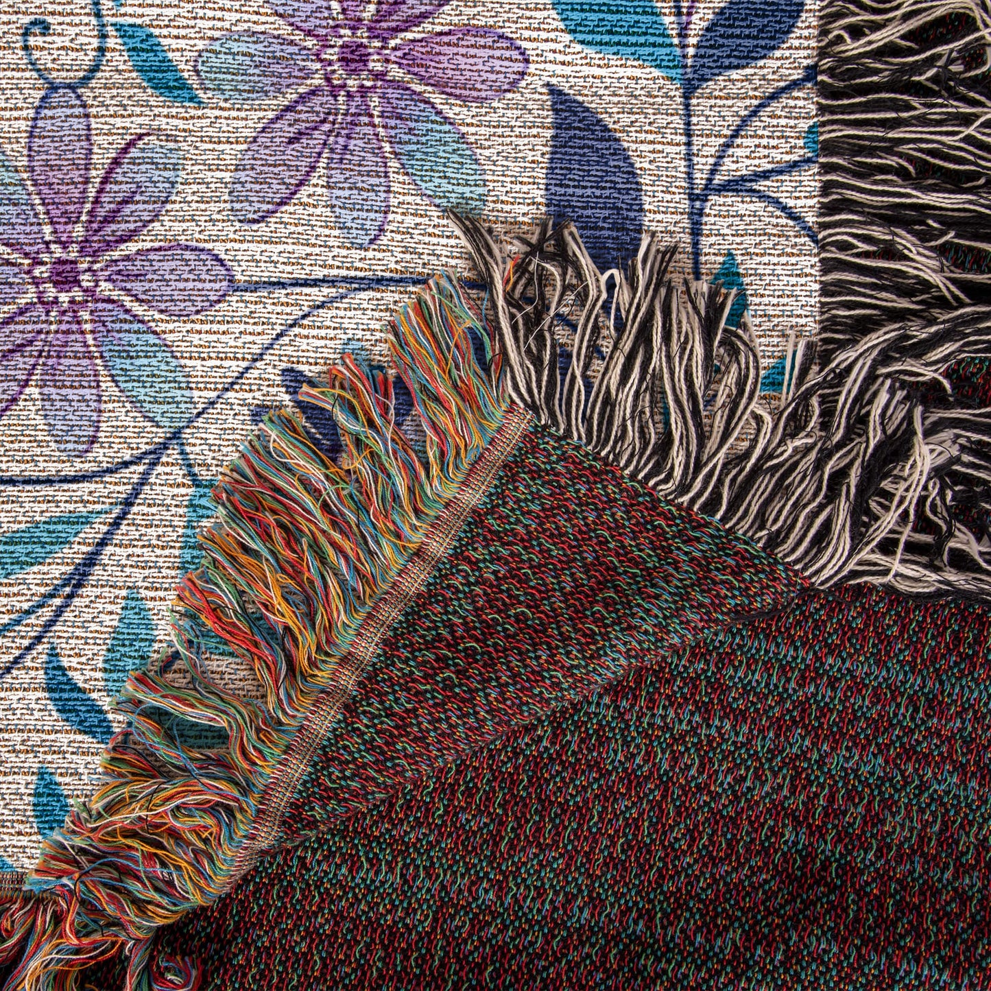 Blue And Purple Floral Pattern 019 - 50" x 60" Heirloom Woven Blanket
