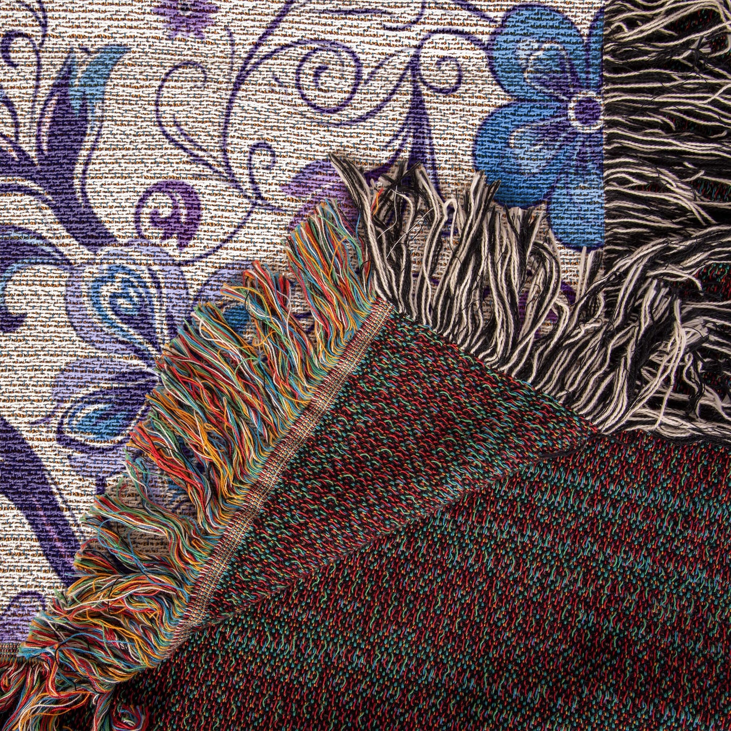 Blue And Purple Floral Pattern 027 - 50" x 60" Heirloom Woven Blanket