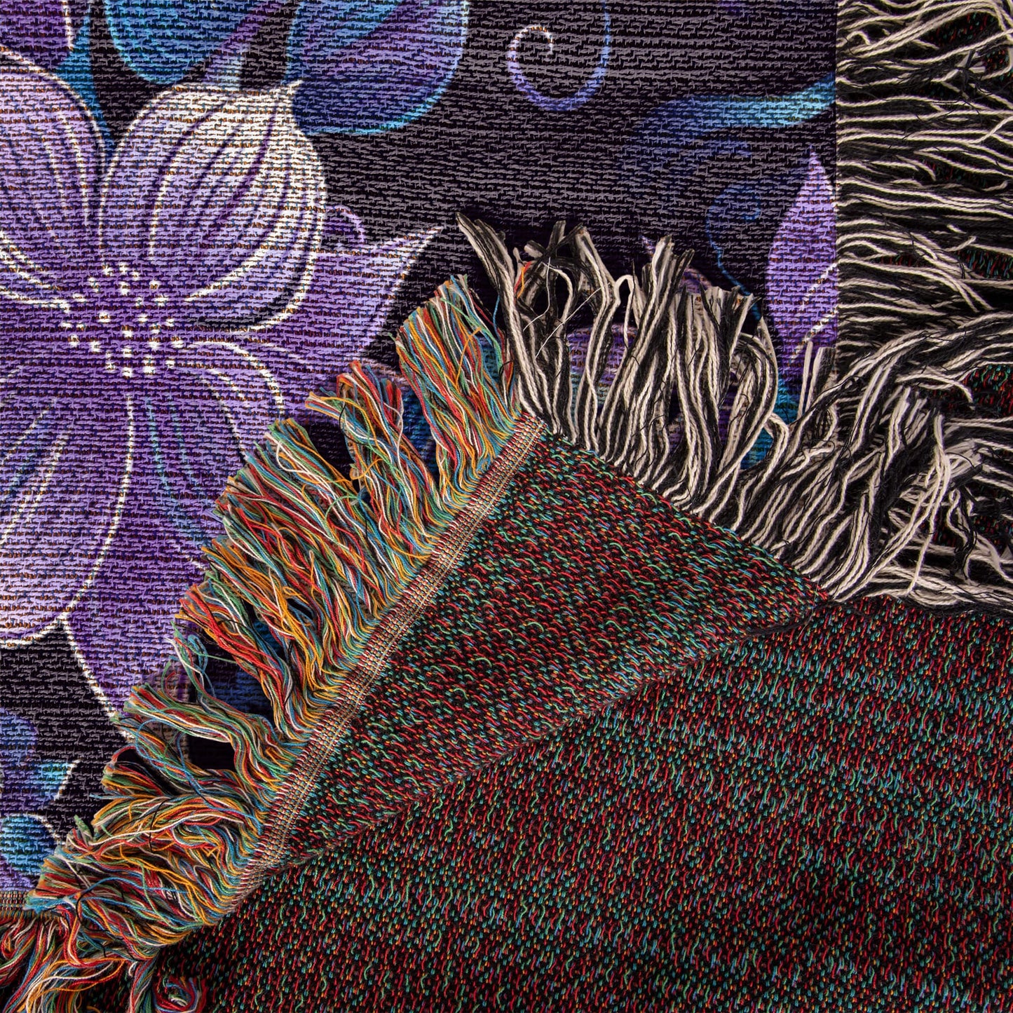 Blue And Purple Floral Pattern 021 - 50" x 60" Heirloom Woven Blanket