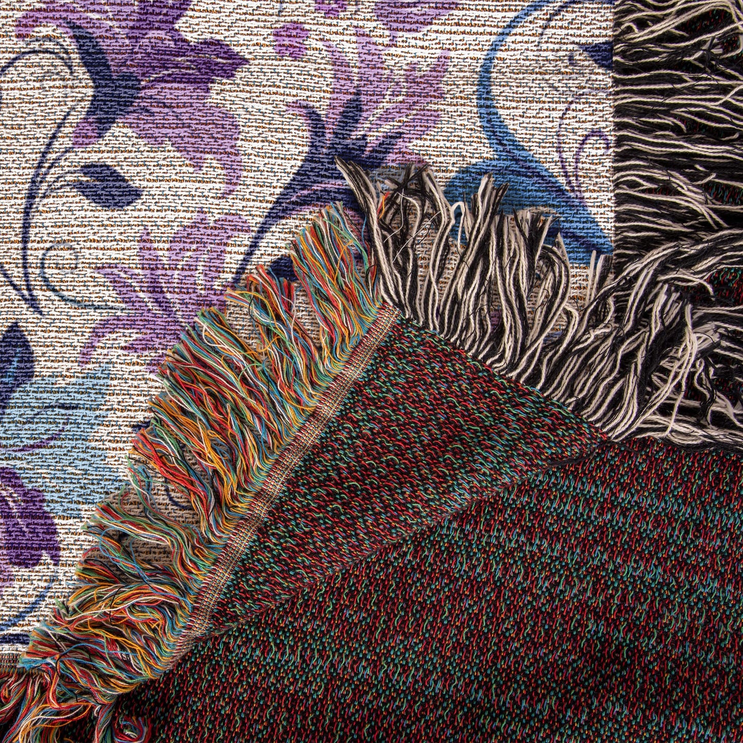 Blue And Purple Floral Pattern 022 - 50" x 60" Heirloom Woven Blanket
