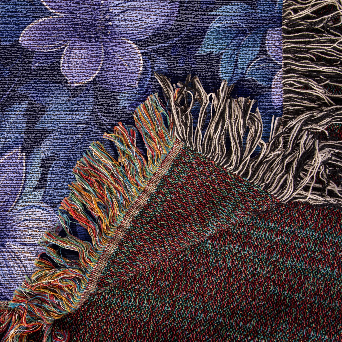 Blue And Purple Floral Pattern 014 - 50" x 60" Heirloom Woven Blanket