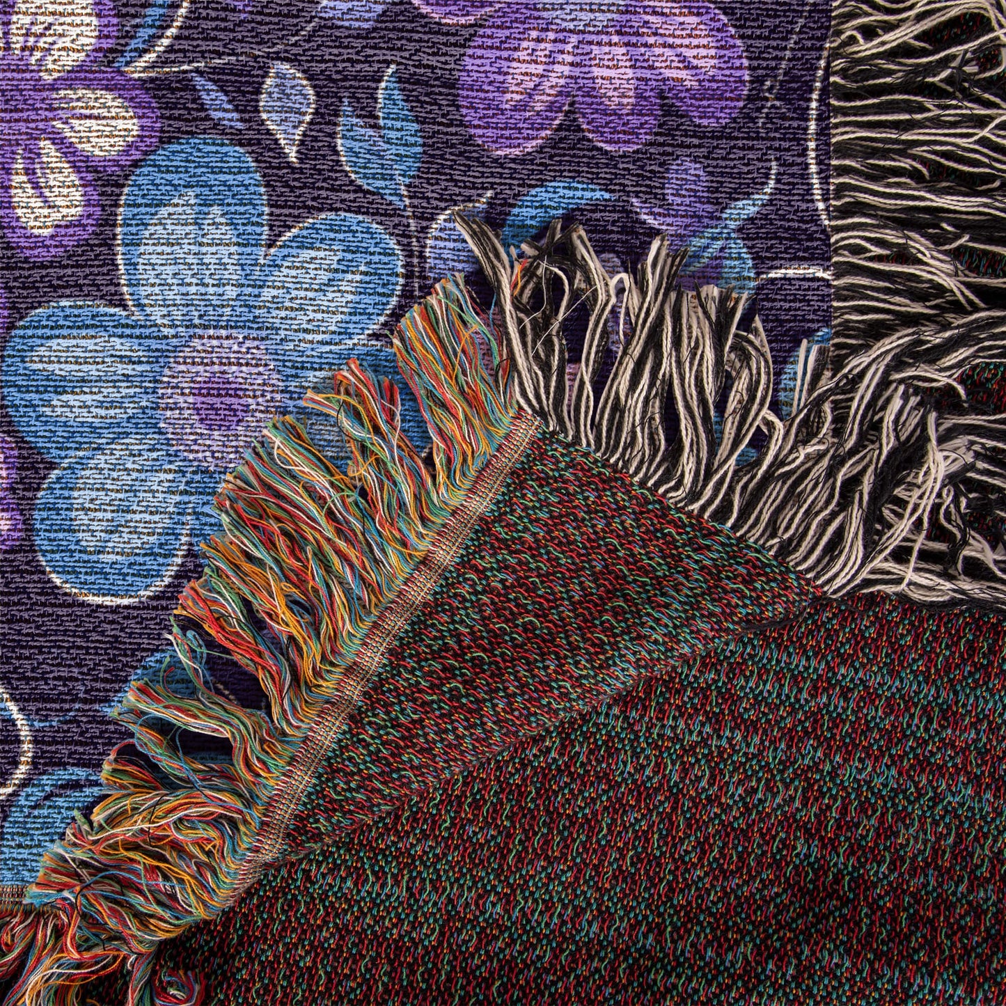 Blue And Purple Floral Pattern 003 - 50" x 60" Heirloom Woven Blanket