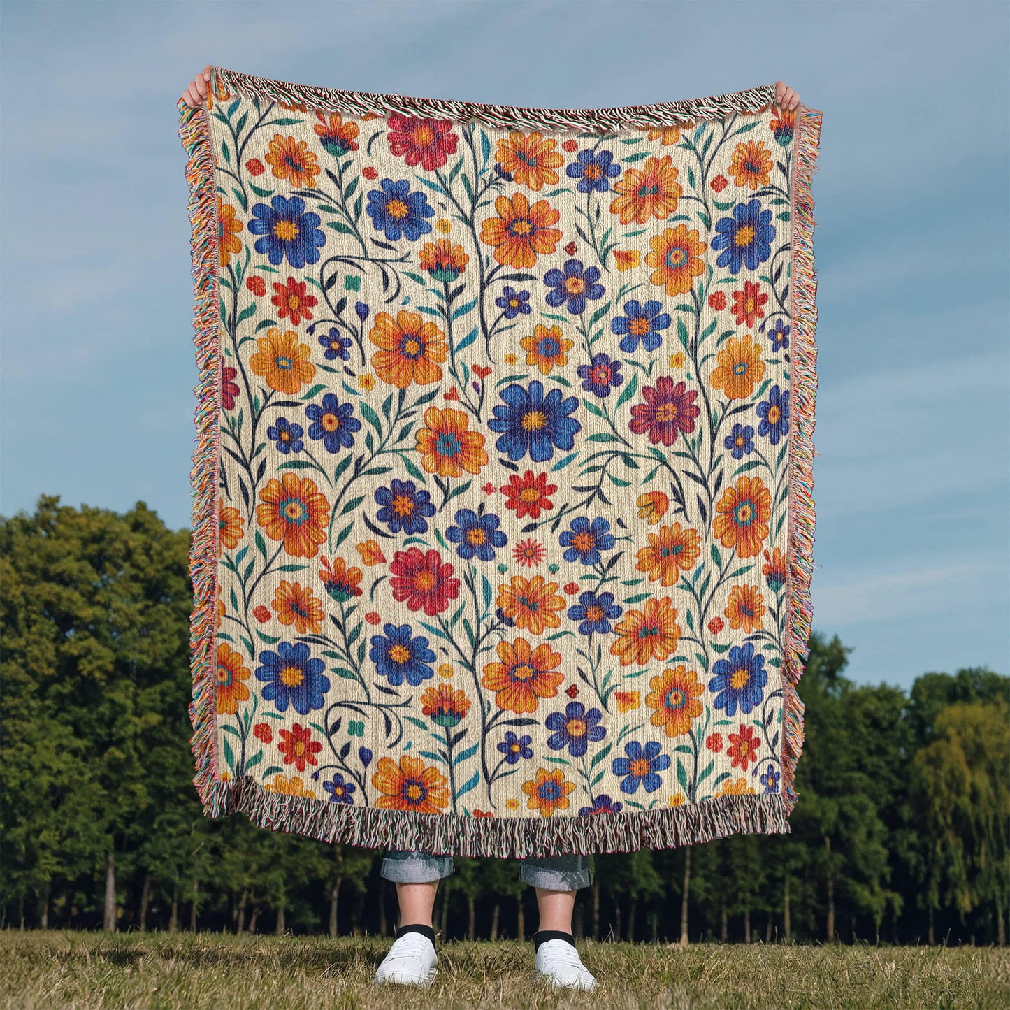 Mexican Floral Fiesta Pattern 001 - 50" x 60" Heirloom Woven Blanket