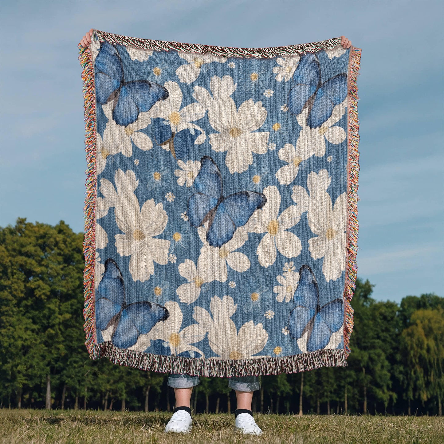 Butterflies And Flowers Pattern 020 - 50" x 60" Heirloom Woven Blanket