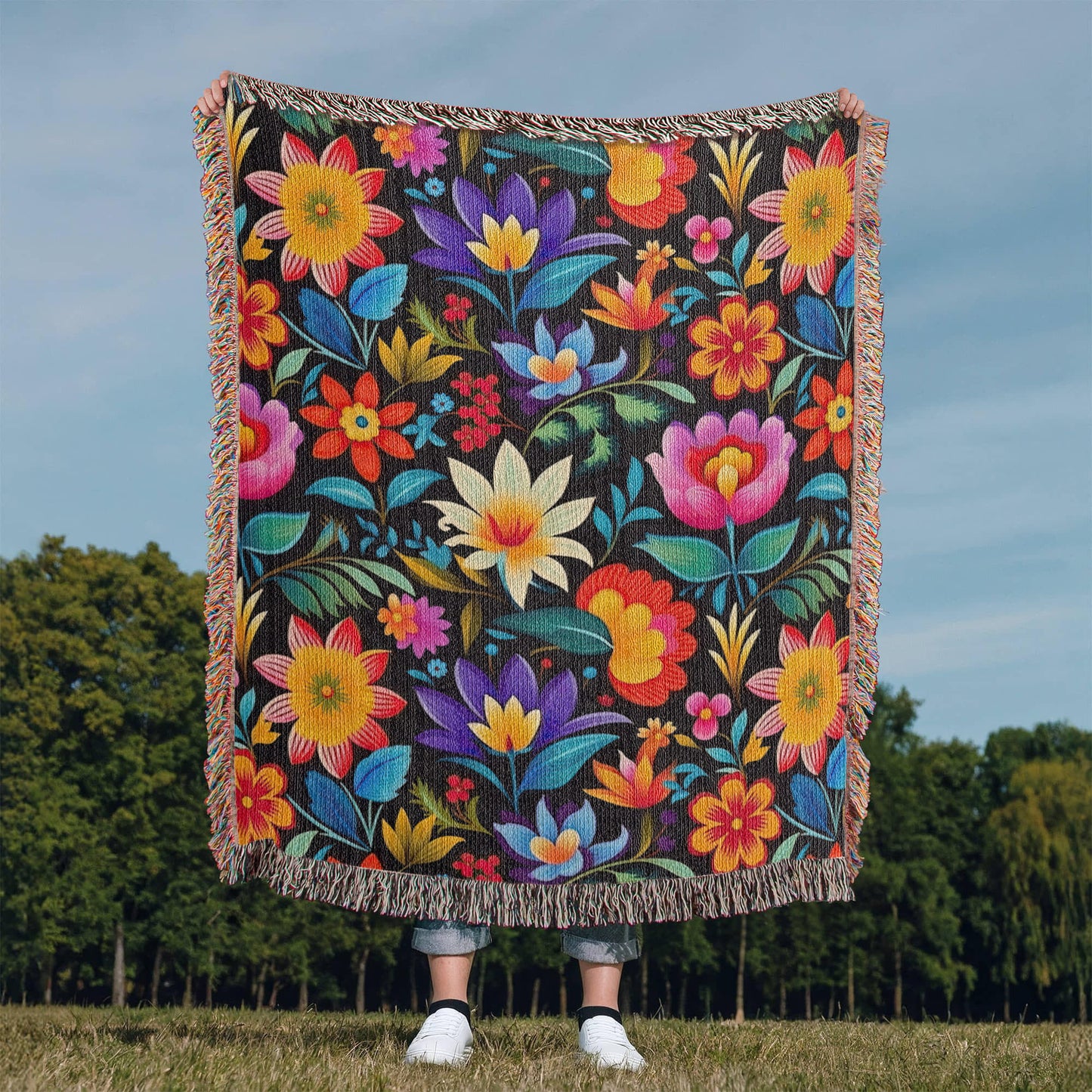 Mexican Floral Fiesta Pattern 036 - 50" x 60" Heirloom Woven Blanket