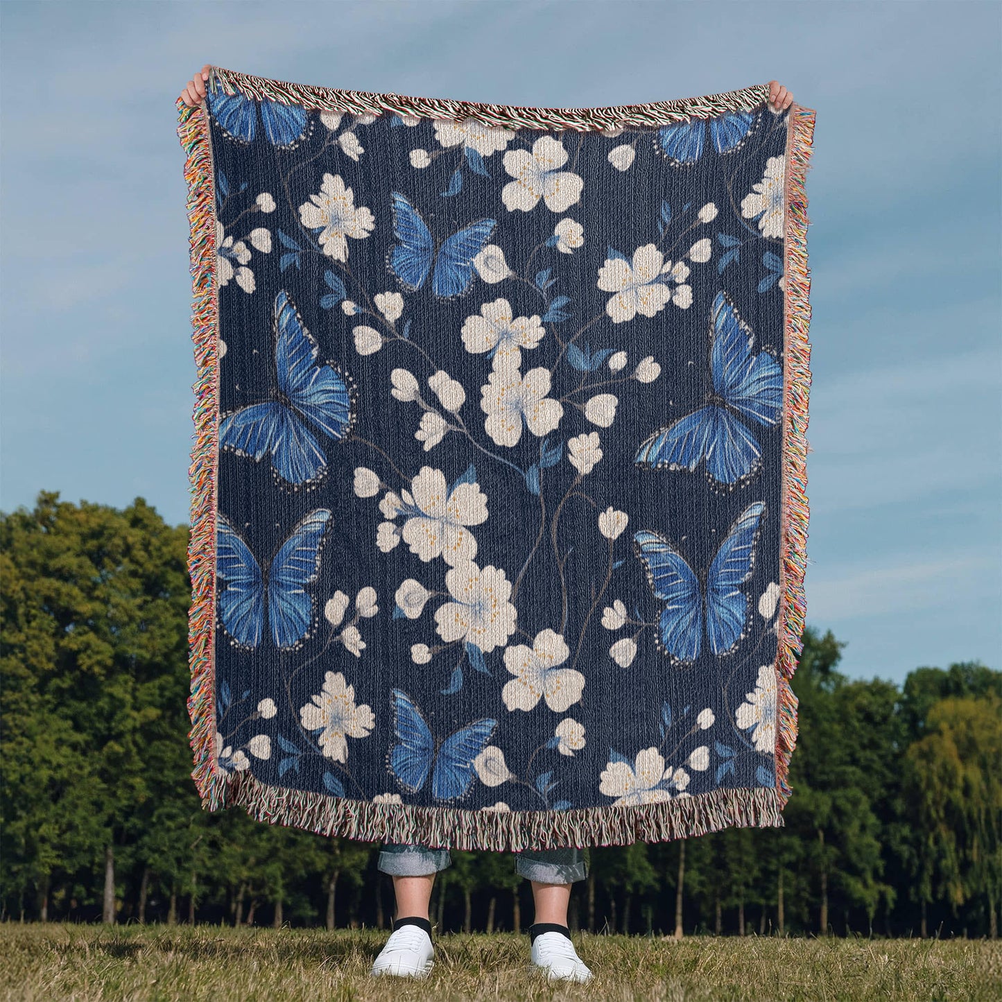 Butterflies And Flowers Pattern 003 - 50" x 60" Heirloom Woven Blanket