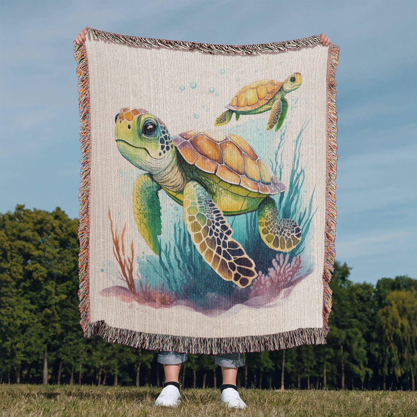 Cute Sea Turtle 008 - 50" x 60" Heirloom Woven Blanket