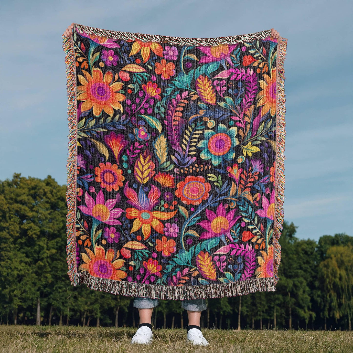 Mexican Floral Fiesta Pattern 059 - 50" x 60" Heirloom Woven Blanket