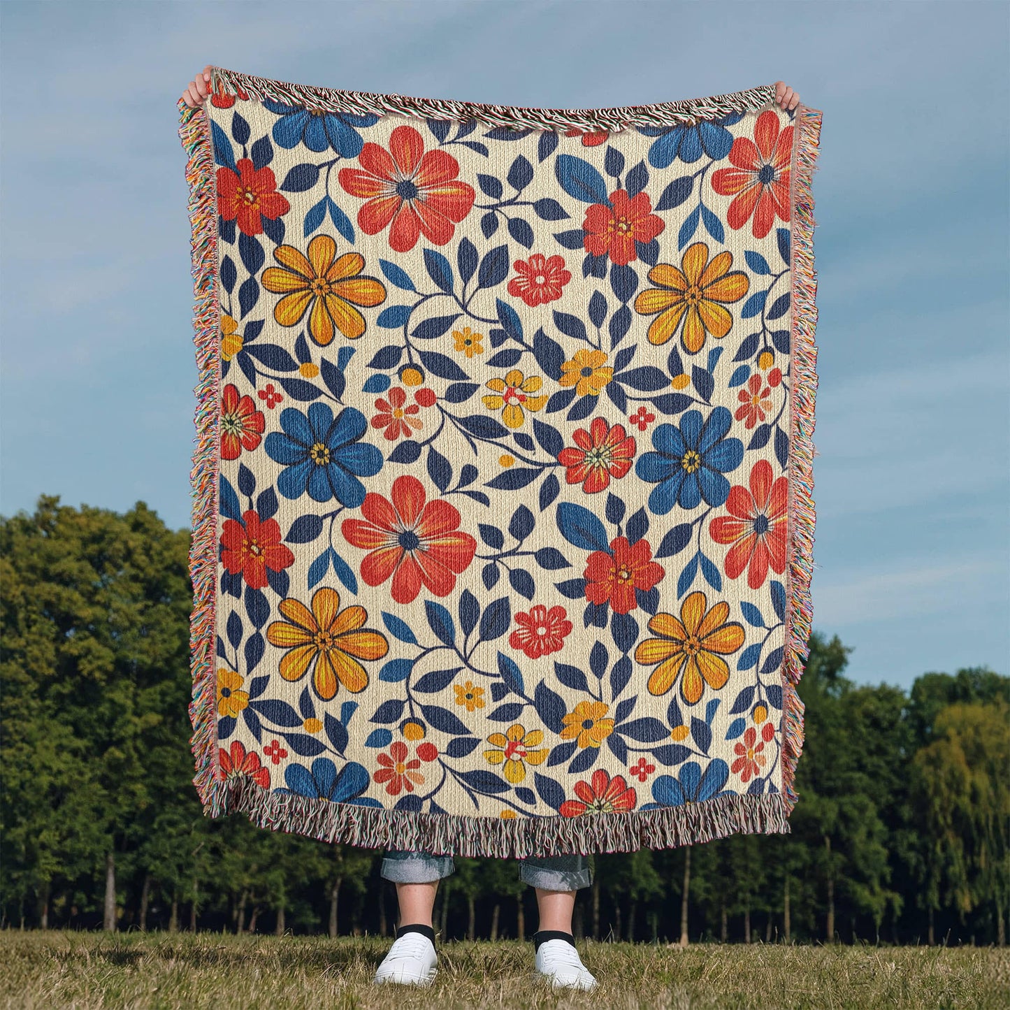 Mexican Floral Fiesta Pattern 042 - 50" x 60" Heirloom Woven Blanket