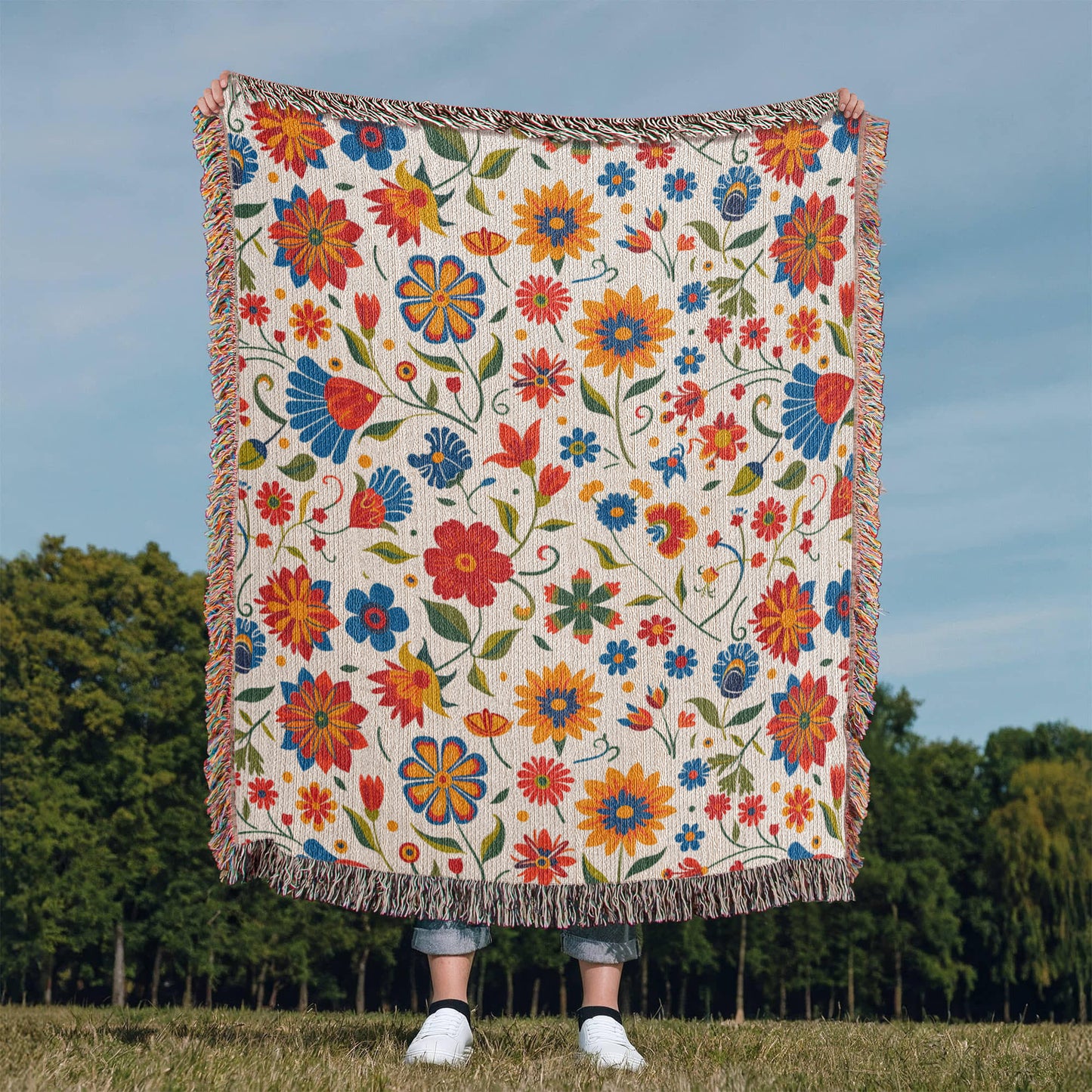 Mexican Floral Fiesta Pattern 014 - 50" x 60" Heirloom Woven Blanket