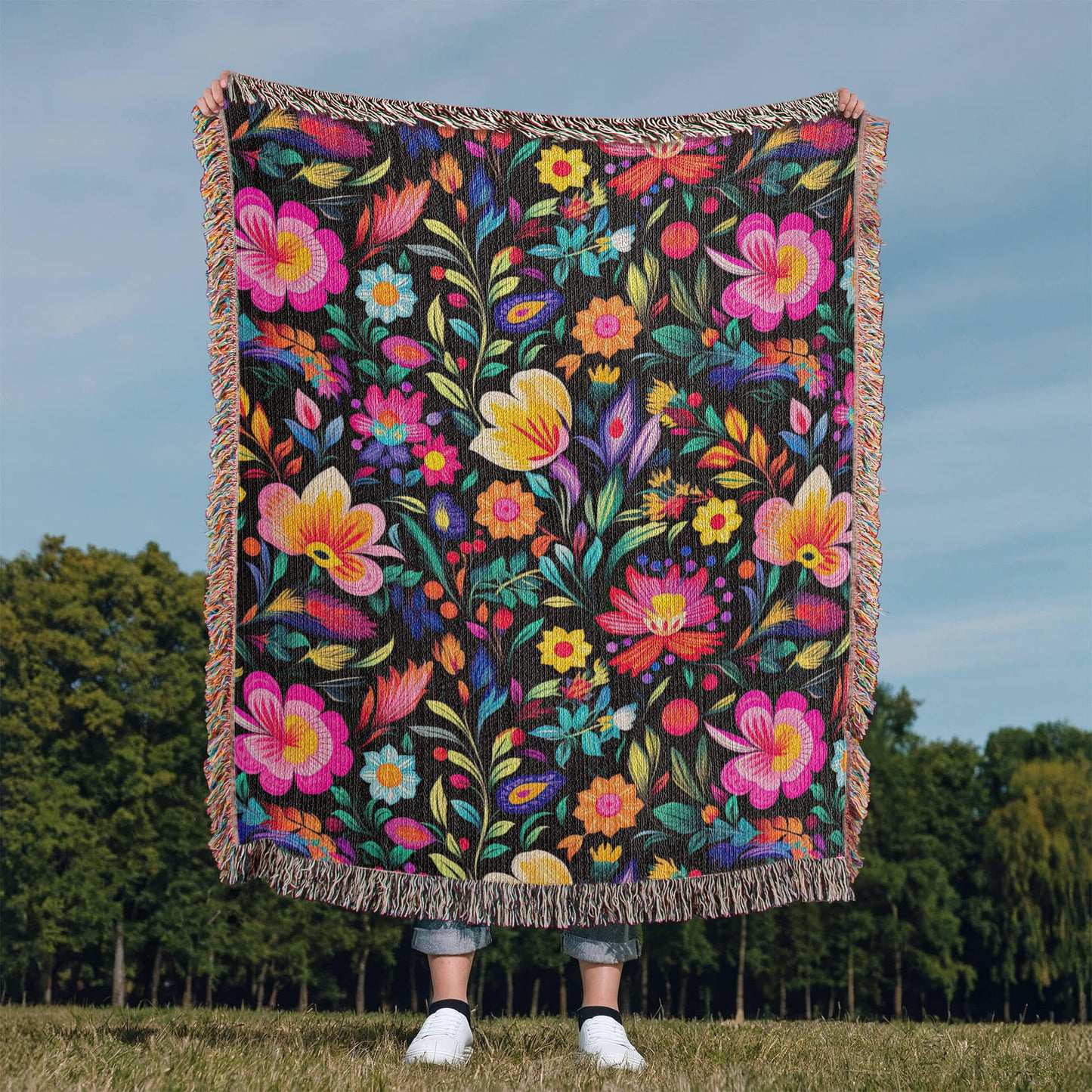 Mexican Floral Fiesta Pattern 031 - 50" x 60" Heirloom Woven Blanket