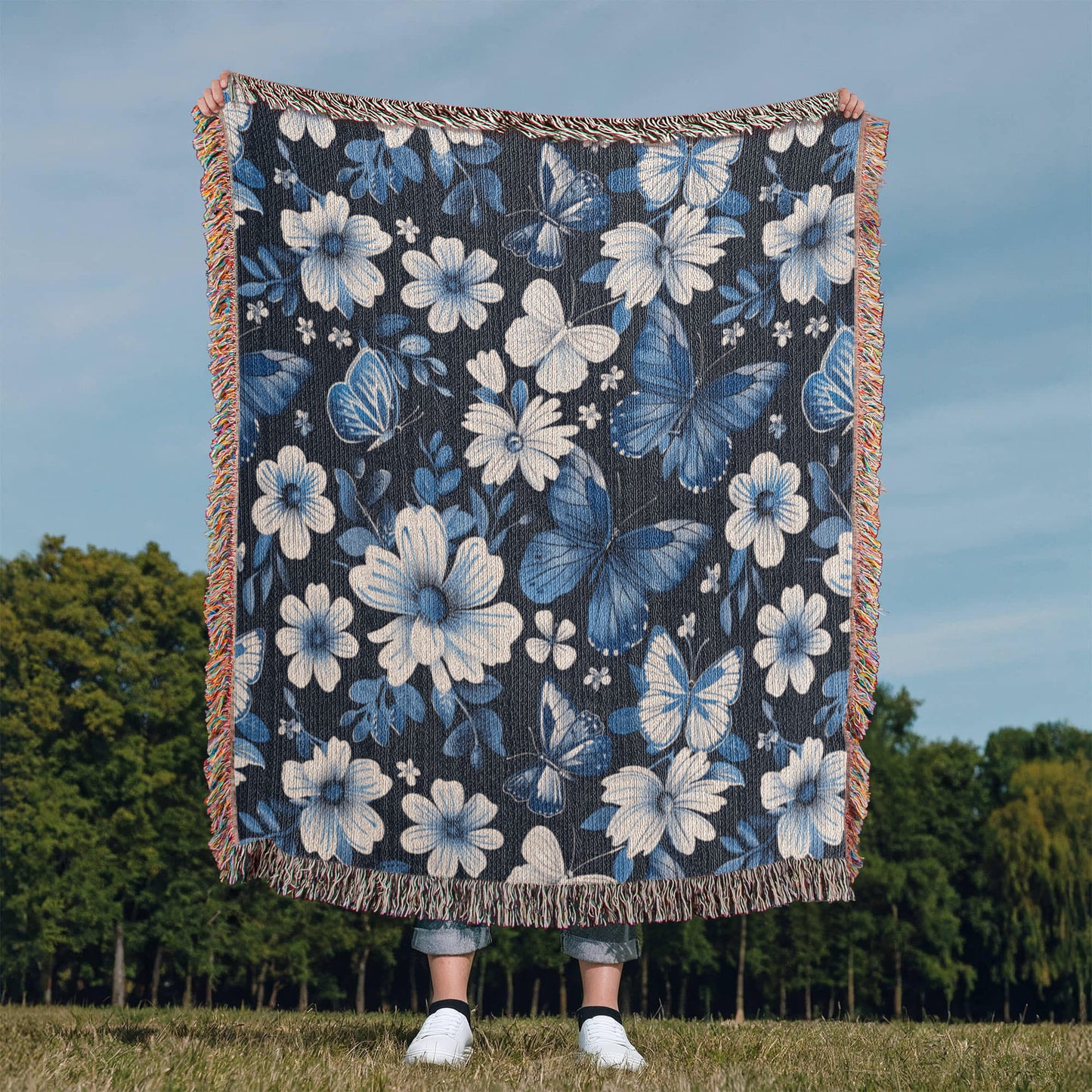Butterflies And Flowers Pattern 010 - 50" x 60" Heirloom Woven Blanket
