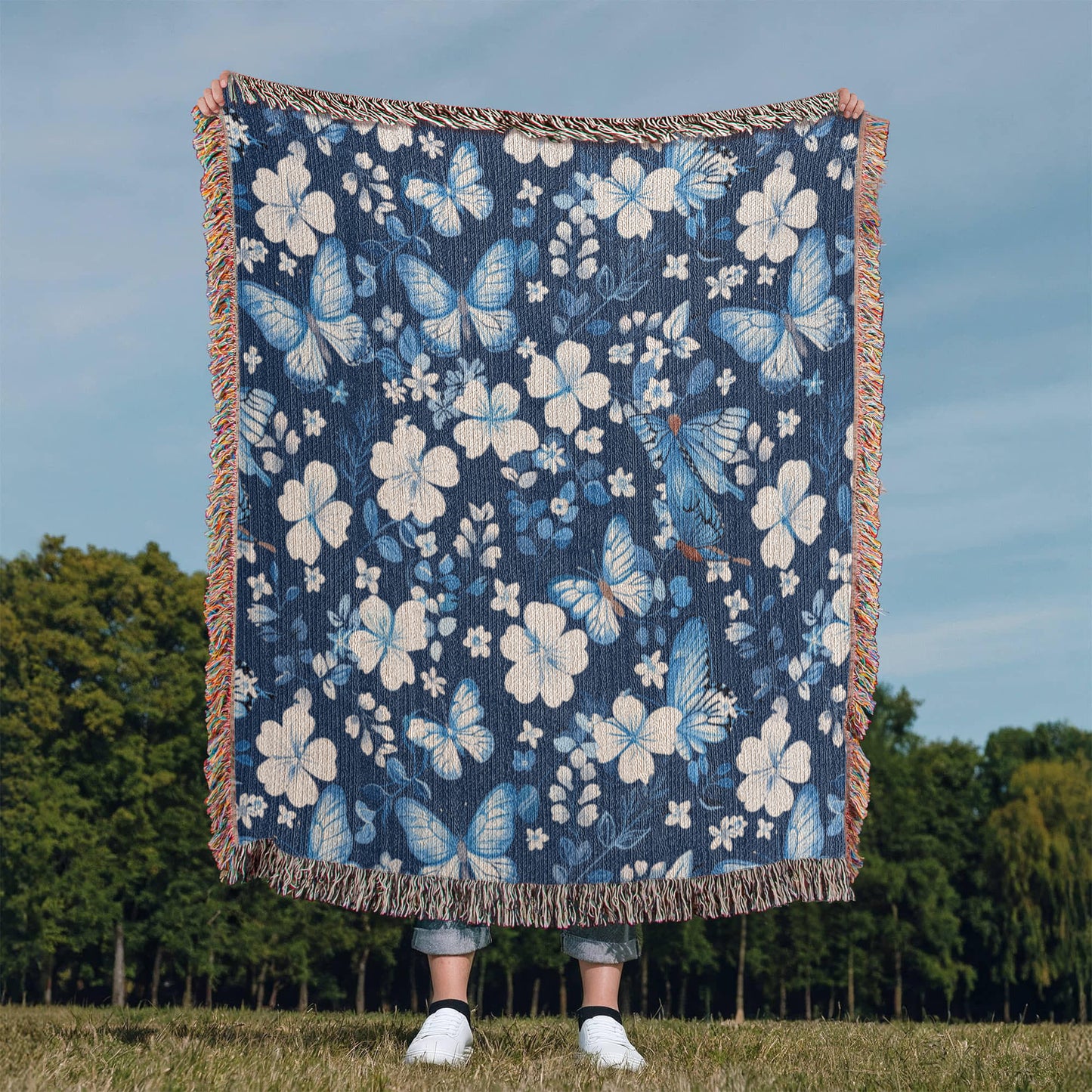Butterflies And Flowers Pattern 028 - 50" x 60" Heirloom Woven Blanket