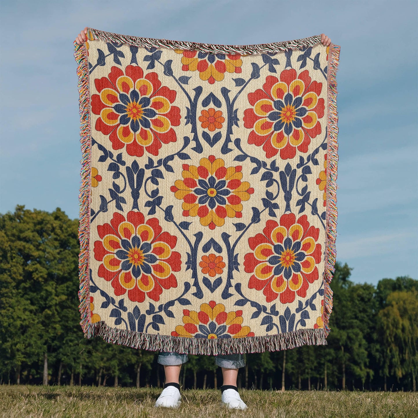 Mexican Floral Fiesta Pattern 047 - 50" x 60" Heirloom Woven Blanket