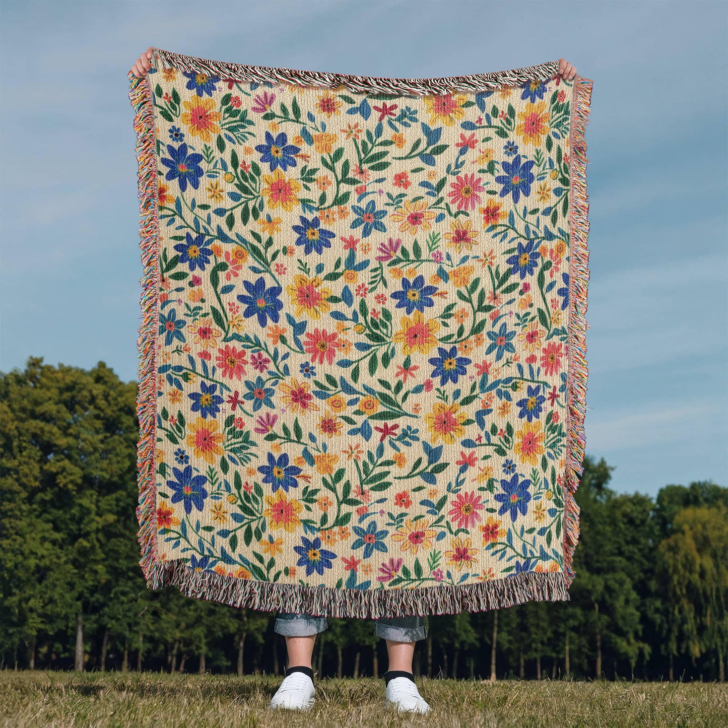 Mexican Floral Fiesta Pattern 006 - 50" x 60" Heirloom Woven Blanket