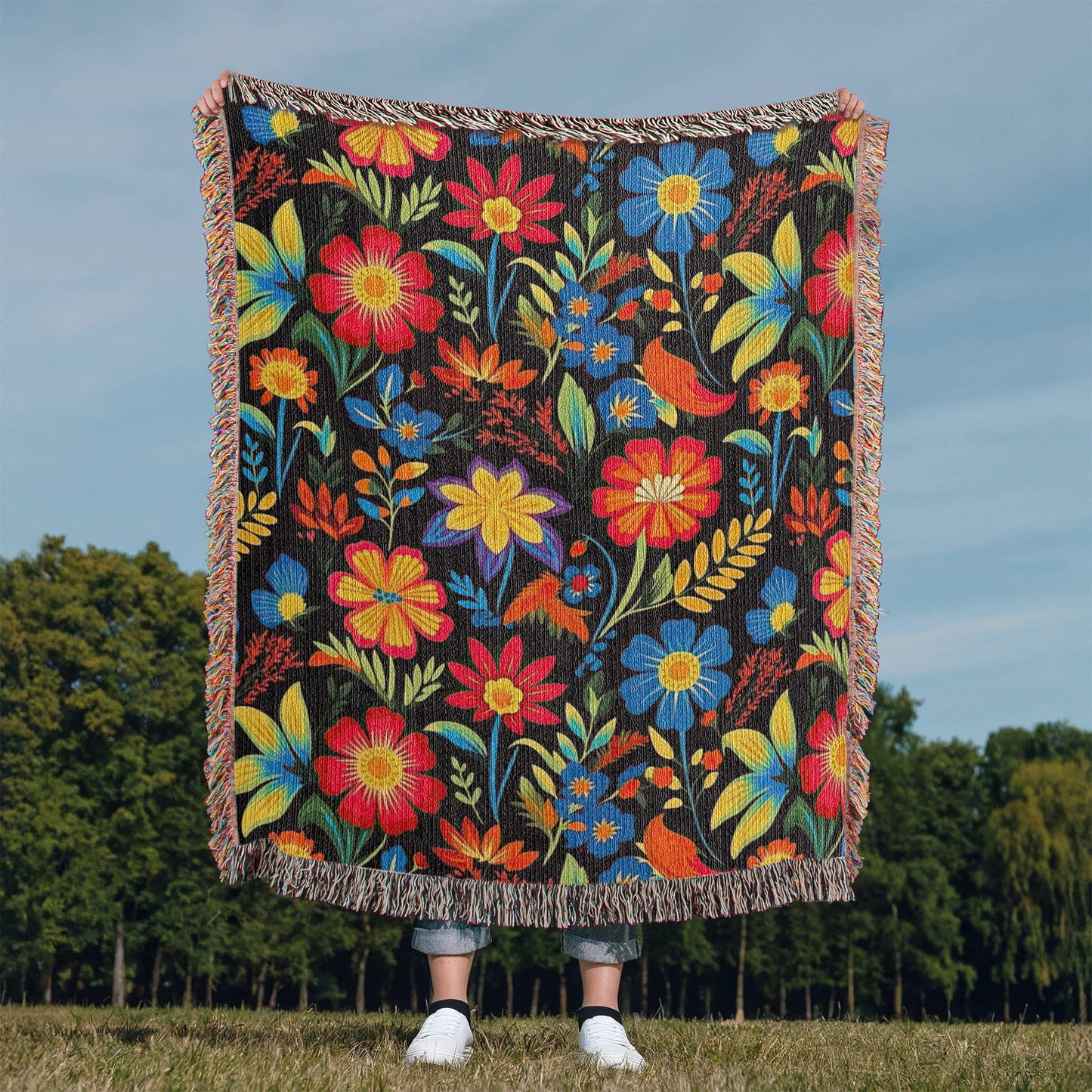 Mexican Floral Fiesta Pattern 035 - 50" x 60" Heirloom Woven Blanket
