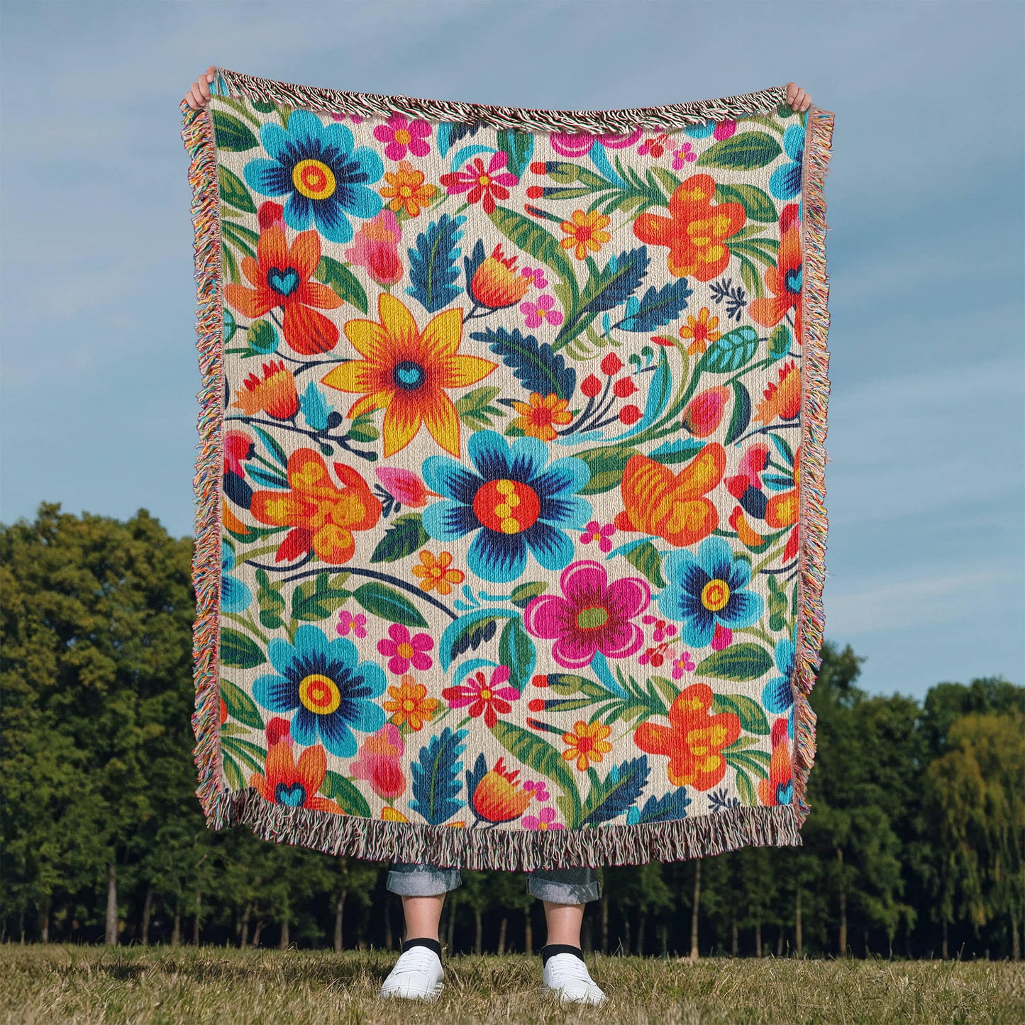 Mexican Floral Fiesta Pattern 050 - 50" x 60" Heirloom Woven Blanket
