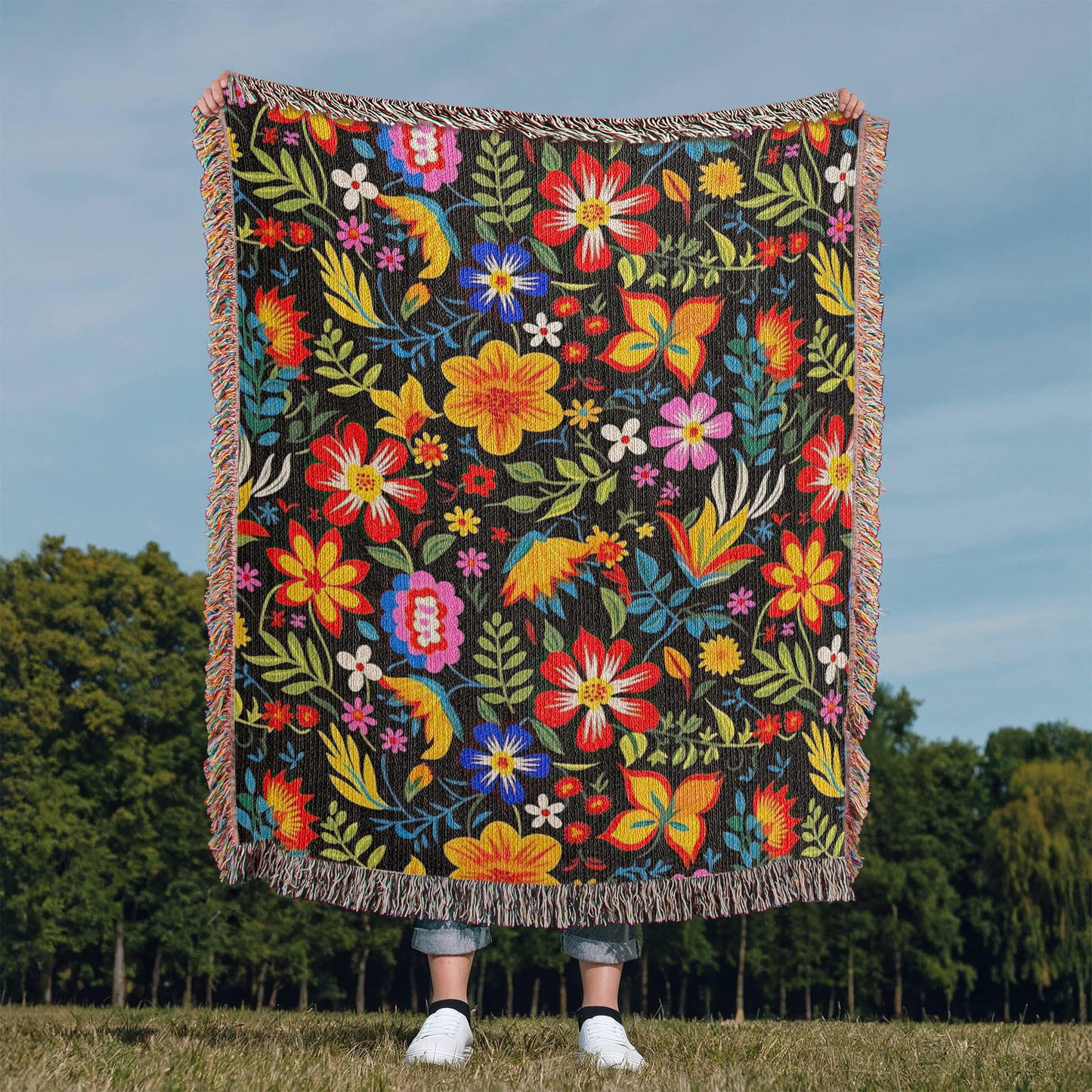 Mexican Floral Fiesta Pattern 037 - 50" x 60" Heirloom Woven Blanket
