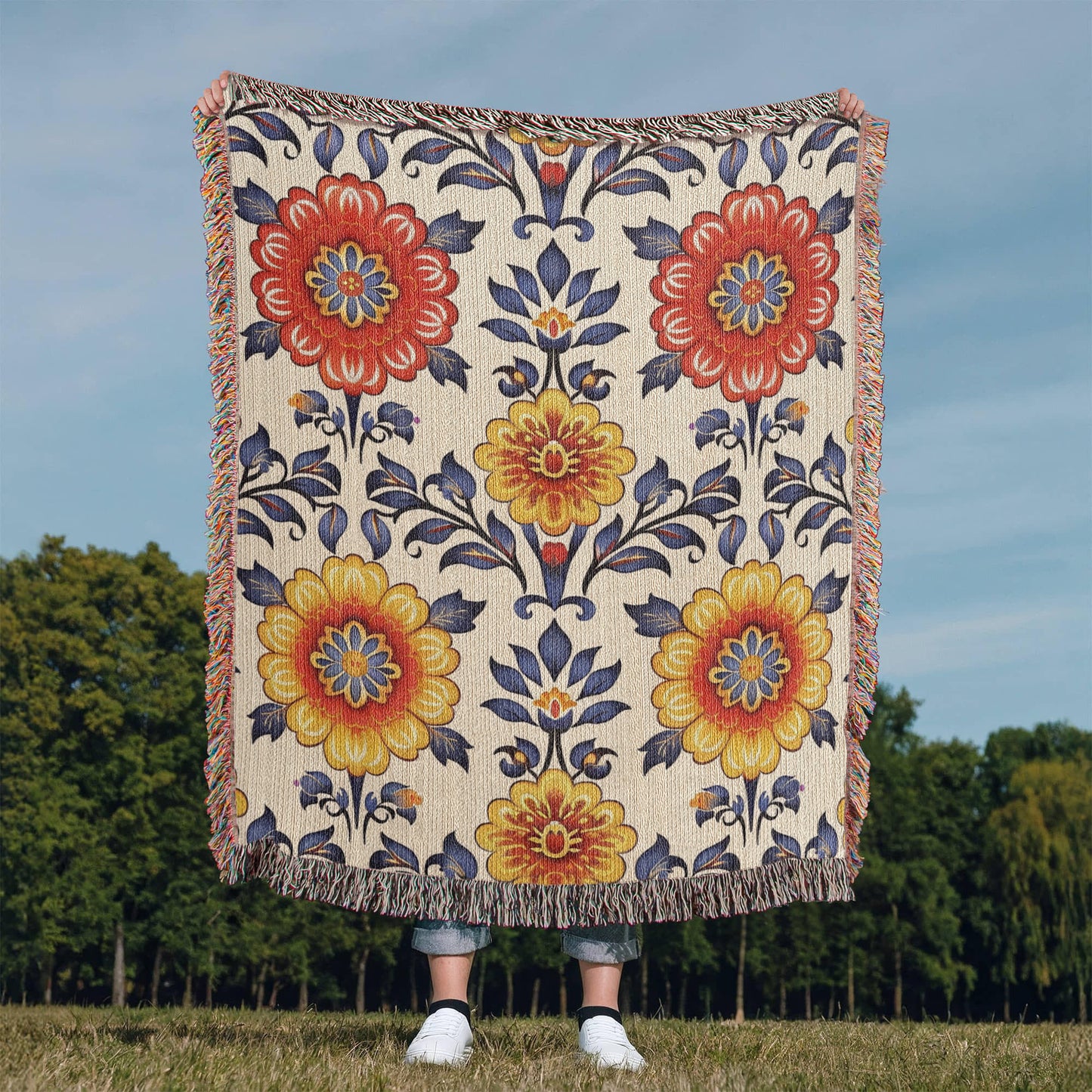 Mexican Floral Fiesta Pattern 044 - 50" x 60" Heirloom Woven Blanket