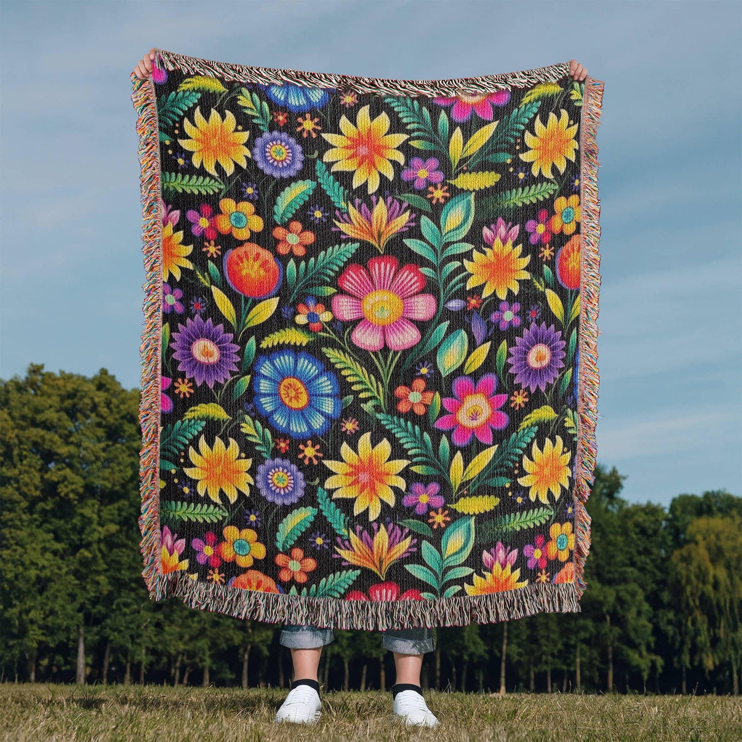 Mexican Floral Fiesta Pattern 029 - 50" x 60" Heirloom Woven Blanket