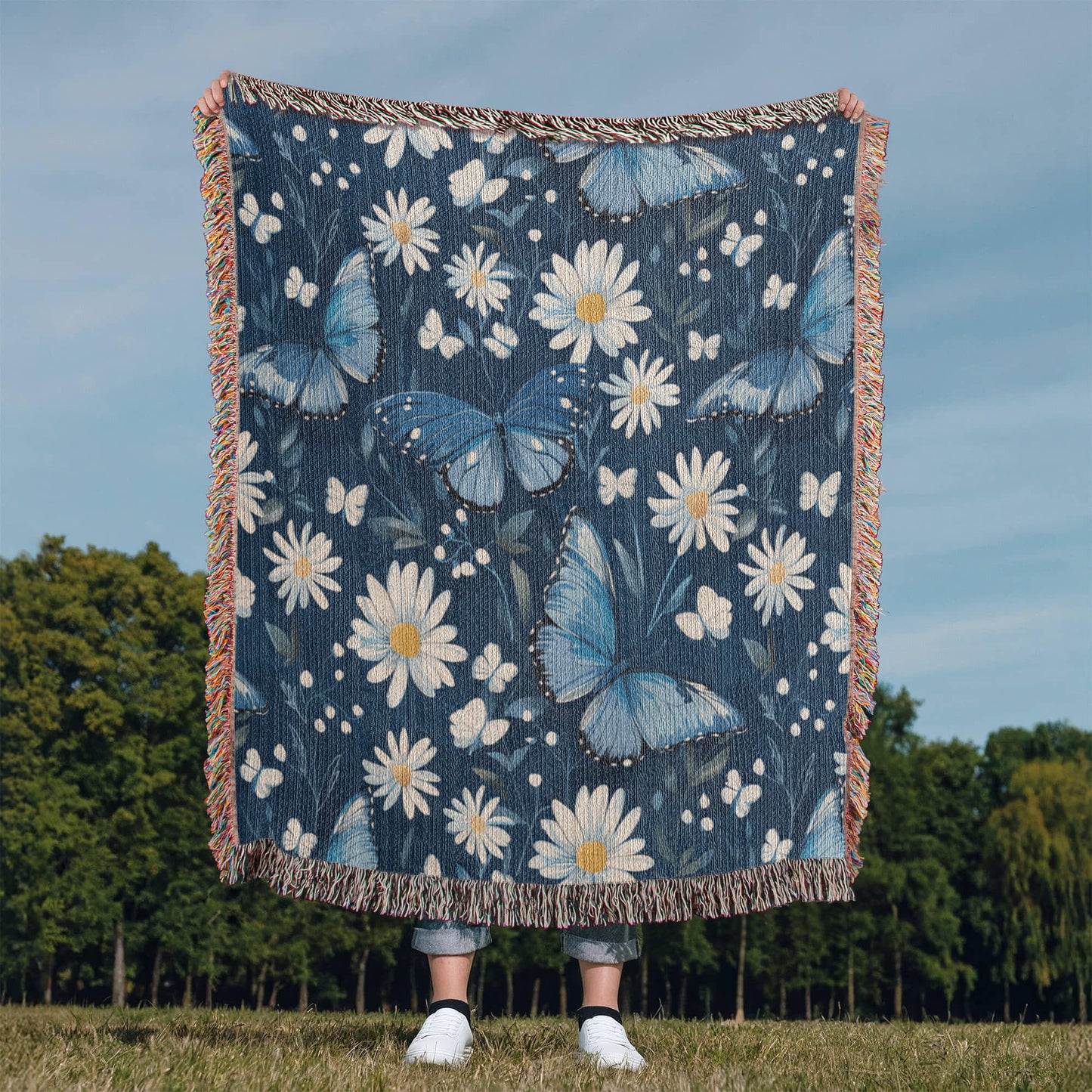 Butterflies And Flowers Pattern 015 - 50" x 60" Heirloom Woven Blanket