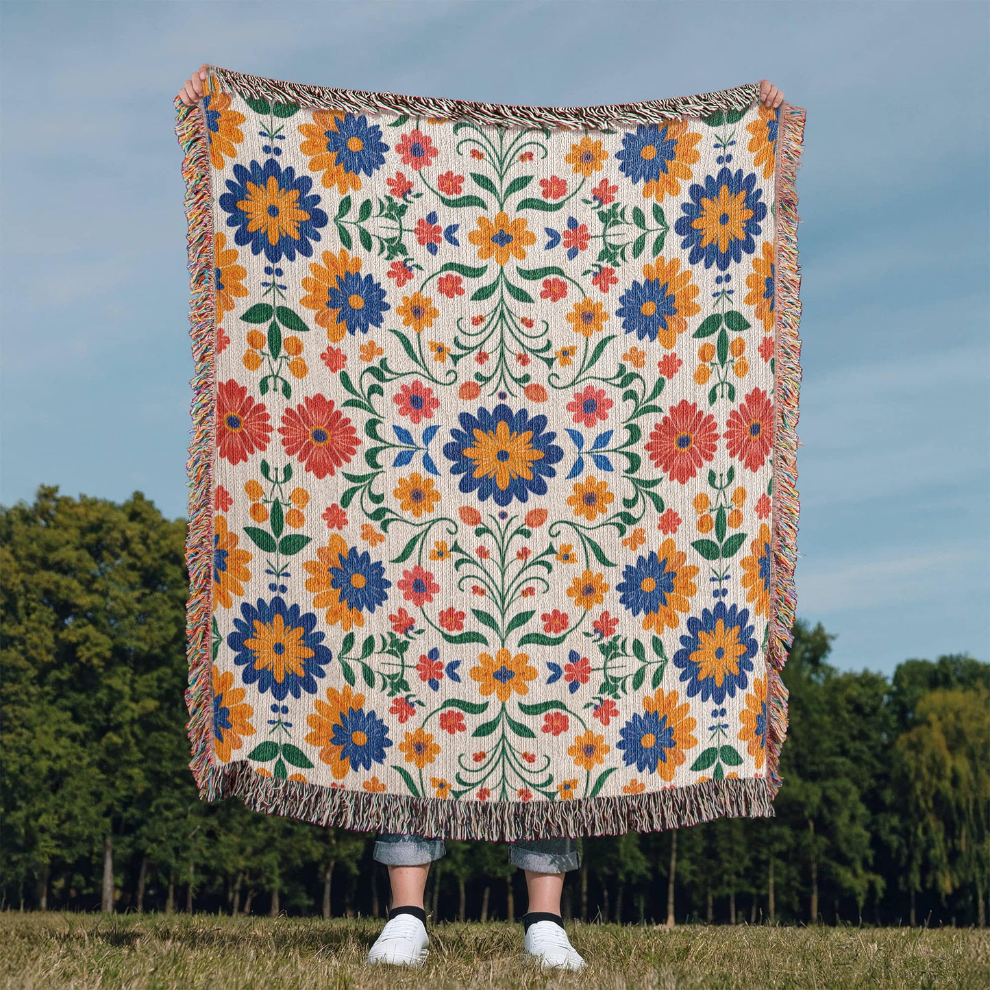 Mexican Floral Fiesta Pattern 016 - 50" x 60" Heirloom Woven Blanket