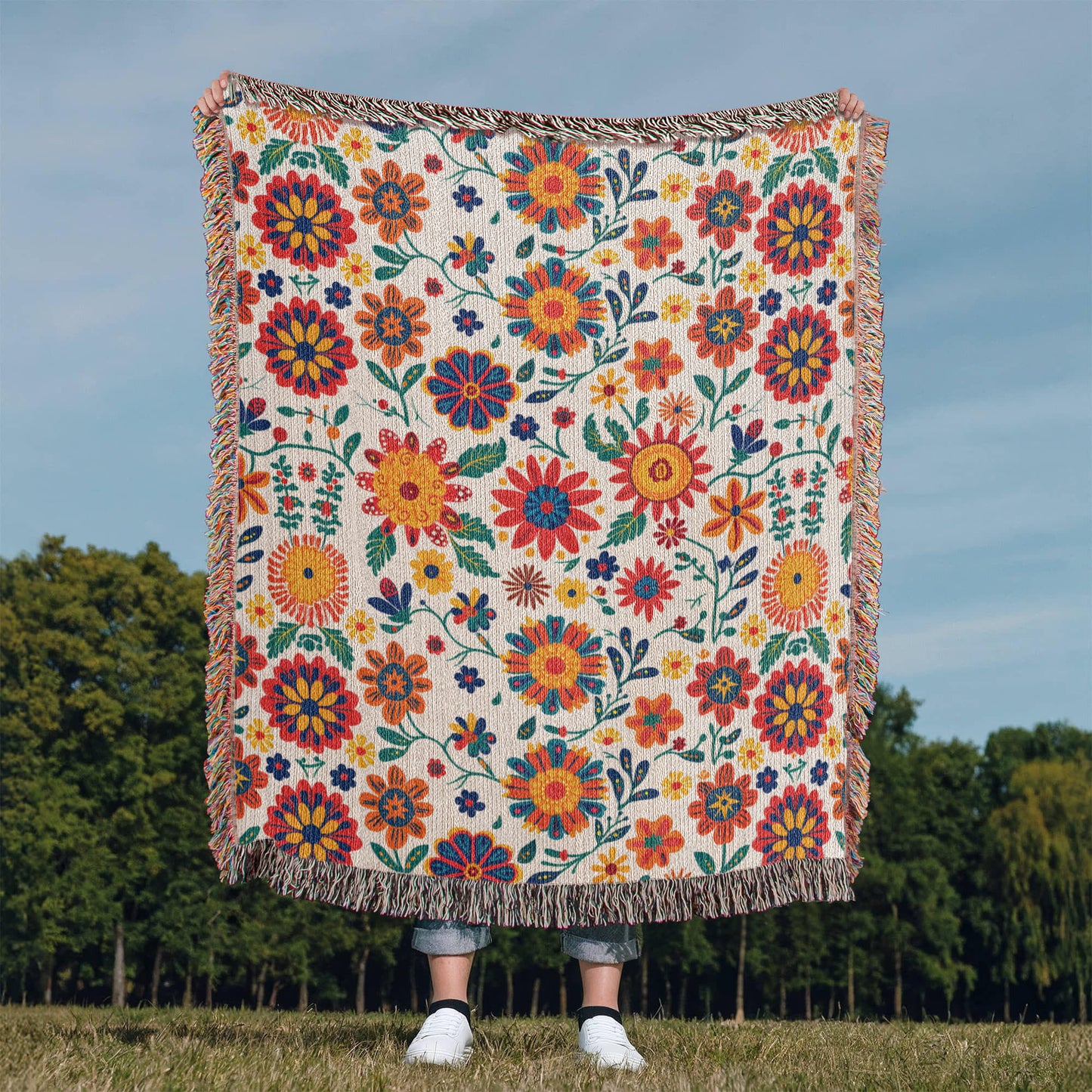 Mexican Floral Fiesta Pattern 026 - 50" x 60" Heirloom Woven Blanket