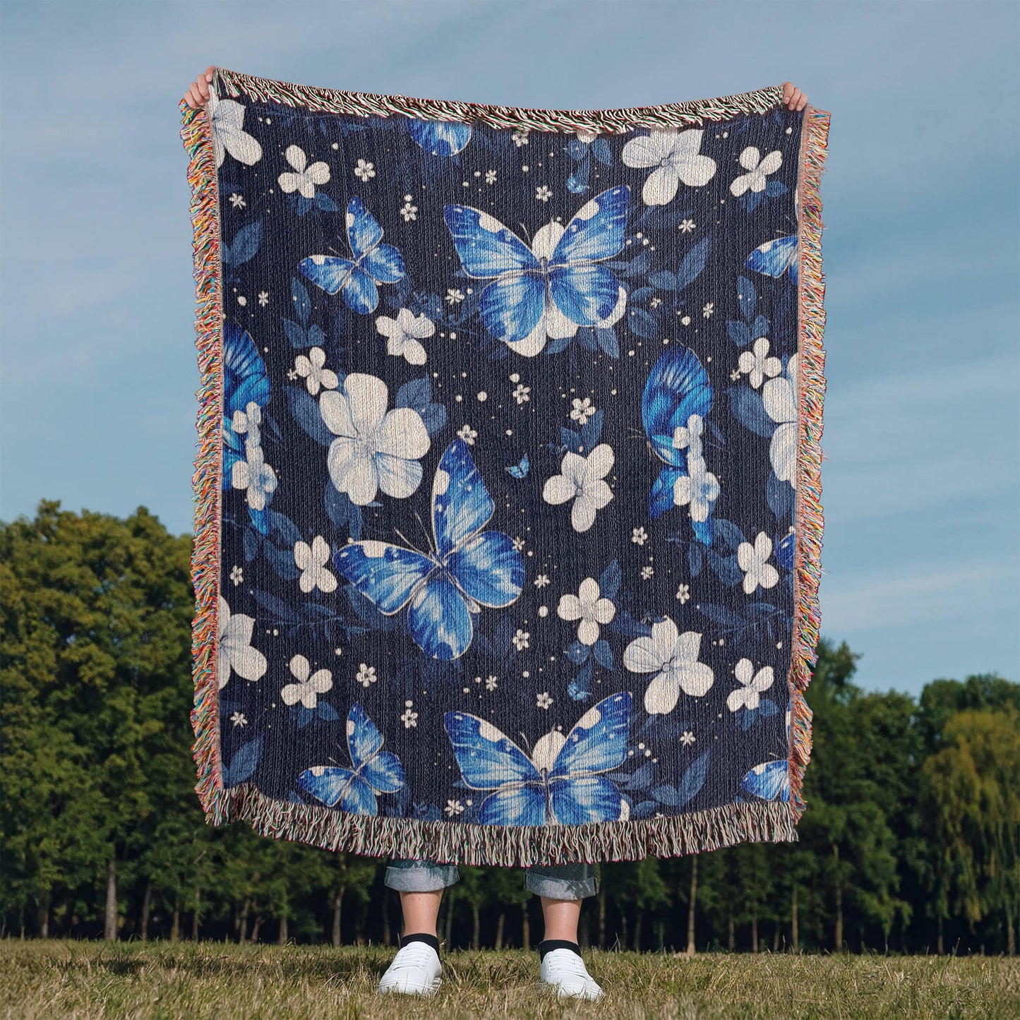 Butterflies And Flowers Pattern 013 - 50" x 60" Heirloom Woven Blanket