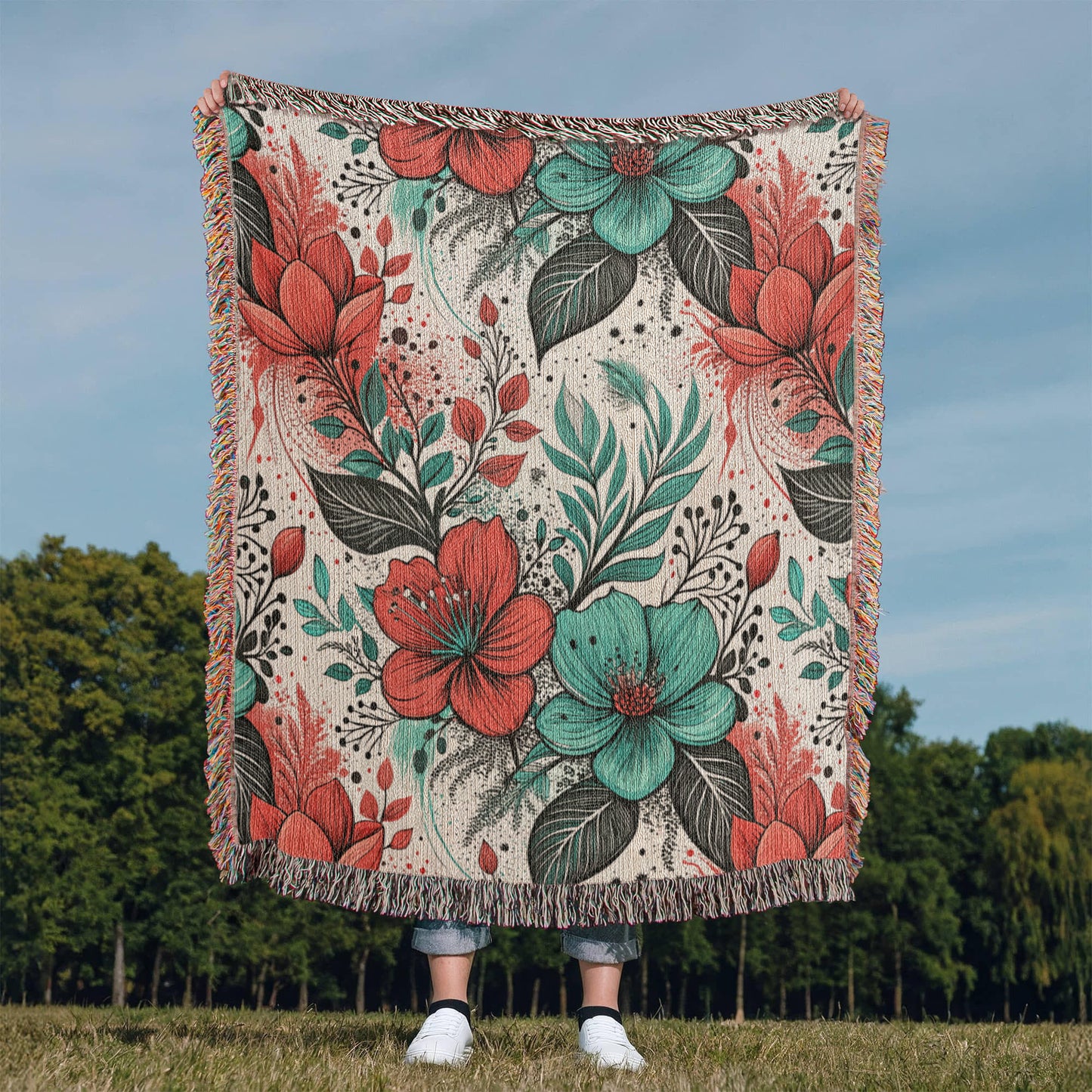 Oversized Floral Pattern 002 - 50" x 60" Heirloom Woven Blanket