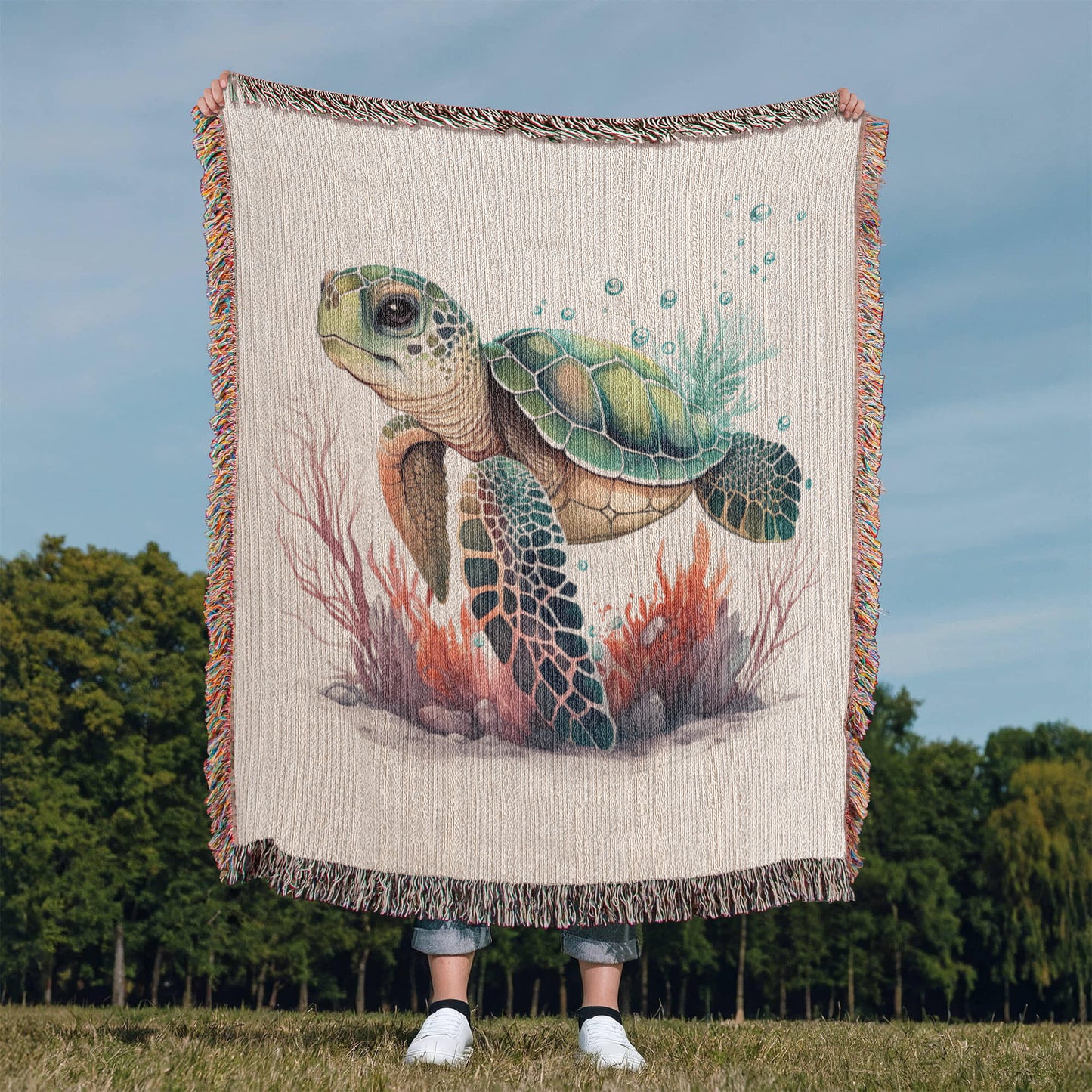 Cute Sea Turtle 013 - 50" x 60" Heirloom Woven Blanket