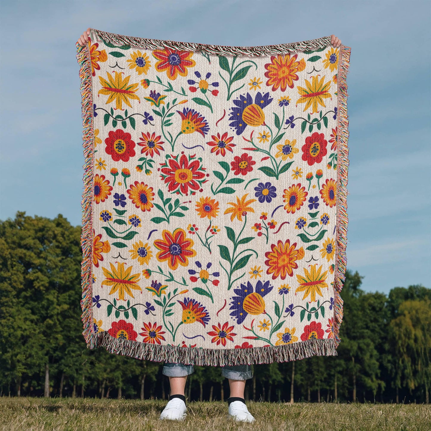 Mexican Floral Fiesta Pattern 024 - 50" x 60" Heirloom Woven Blanket