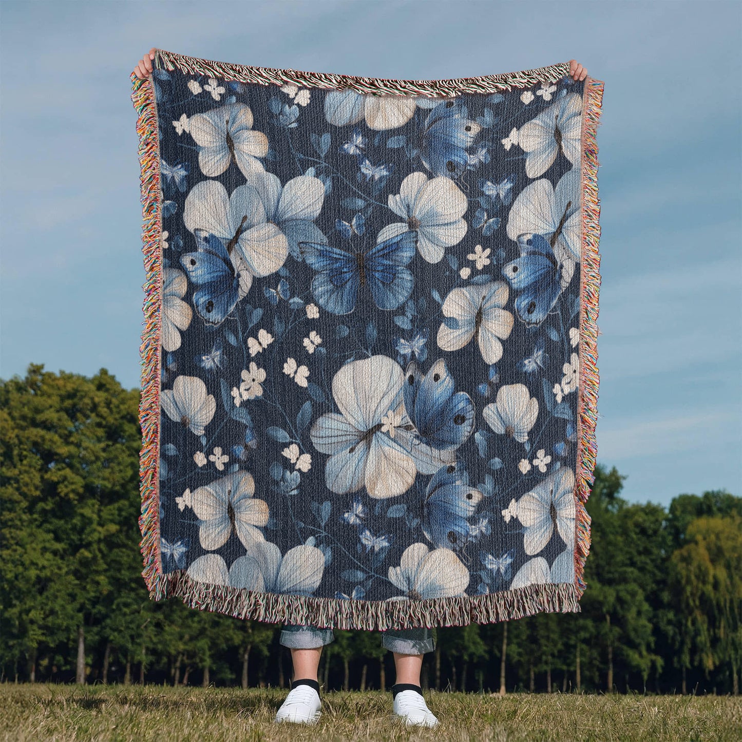 Butterflies And Flowers Pattern 026 - 50" x 60" Heirloom Woven Blanket