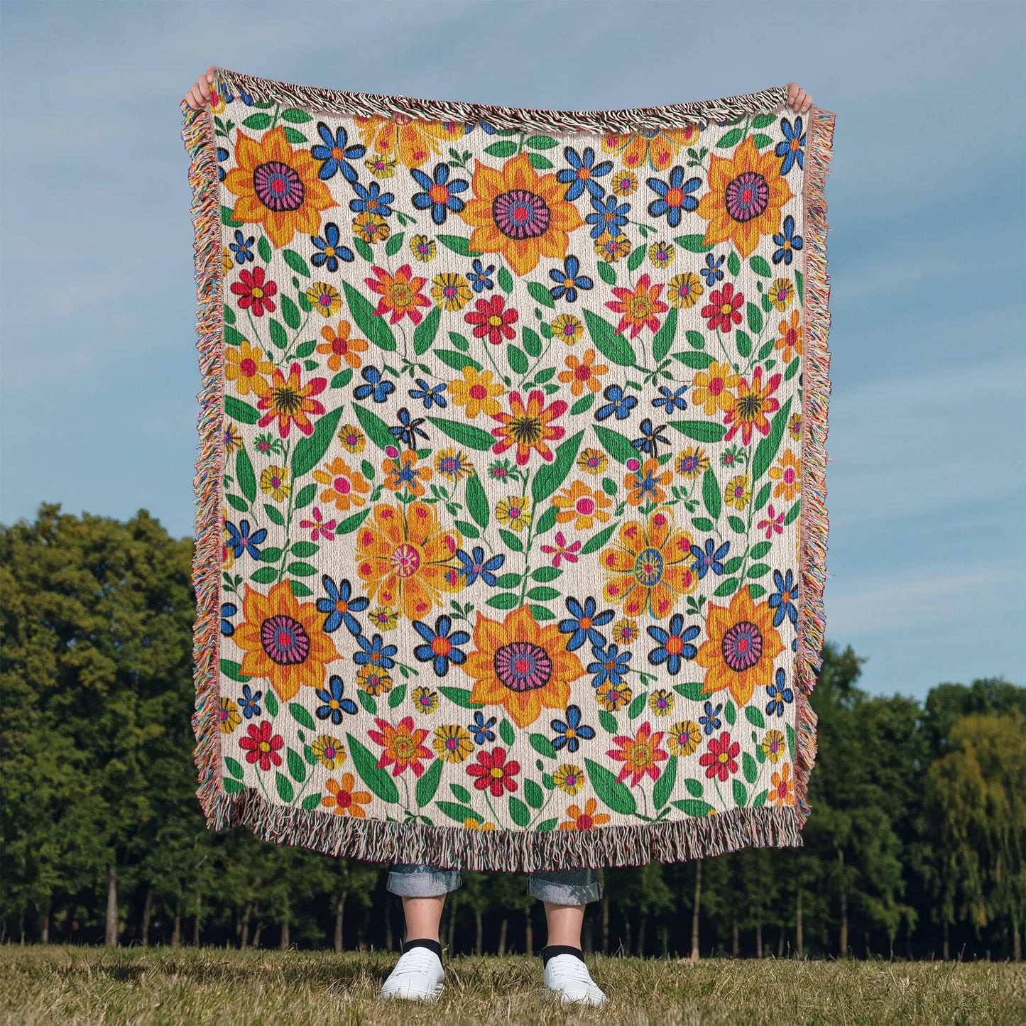 Mexican Floral Fiesta Pattern 007 - 50" x 60" Heirloom Woven Blanket