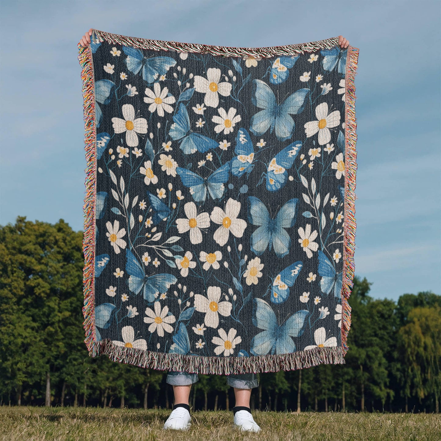 Butterflies And Flowers Pattern 027 - 50" x 60" Heirloom Woven Blanket